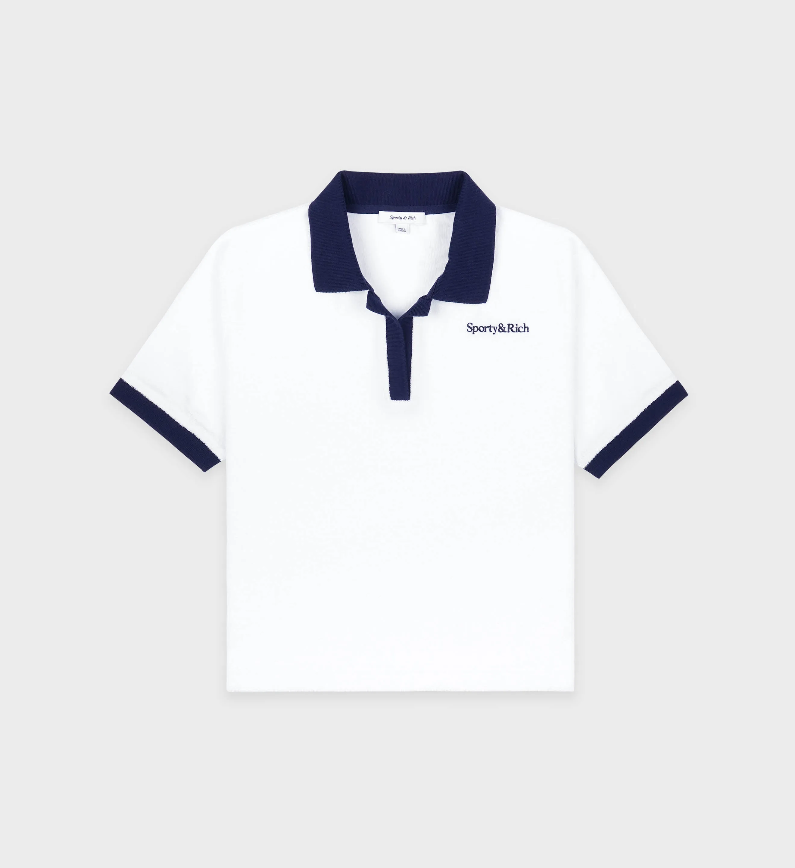 Serif Logo Terry Polo - White/Navy sold by Sporty and Rich