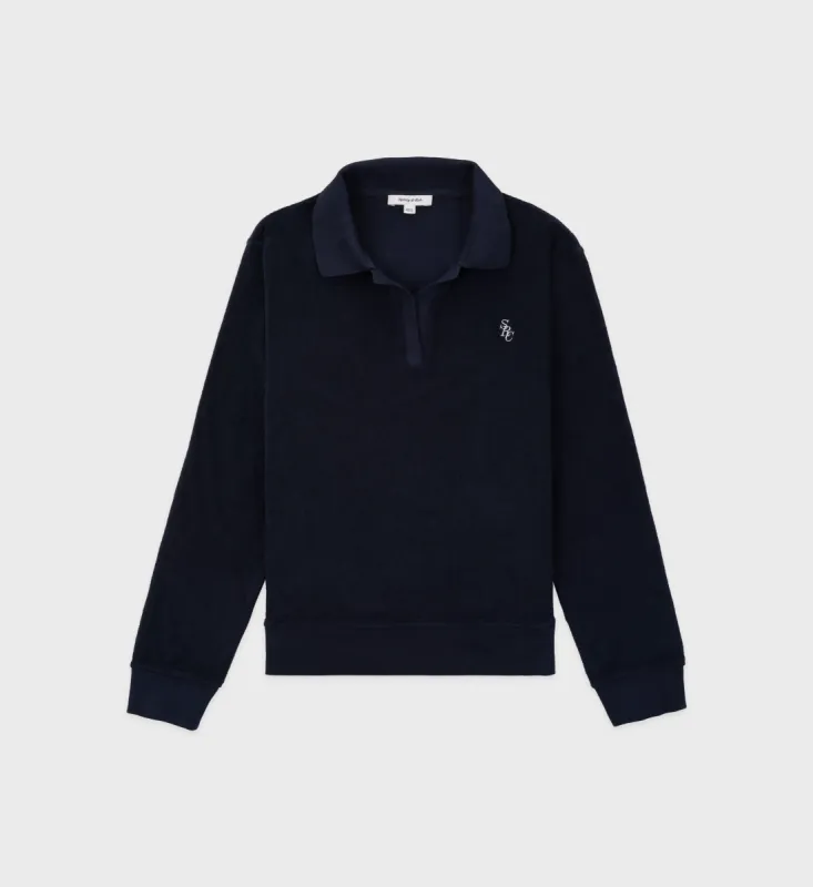 SRC Longsleeve Terry Polo - Navy sold by Sporty and Rich