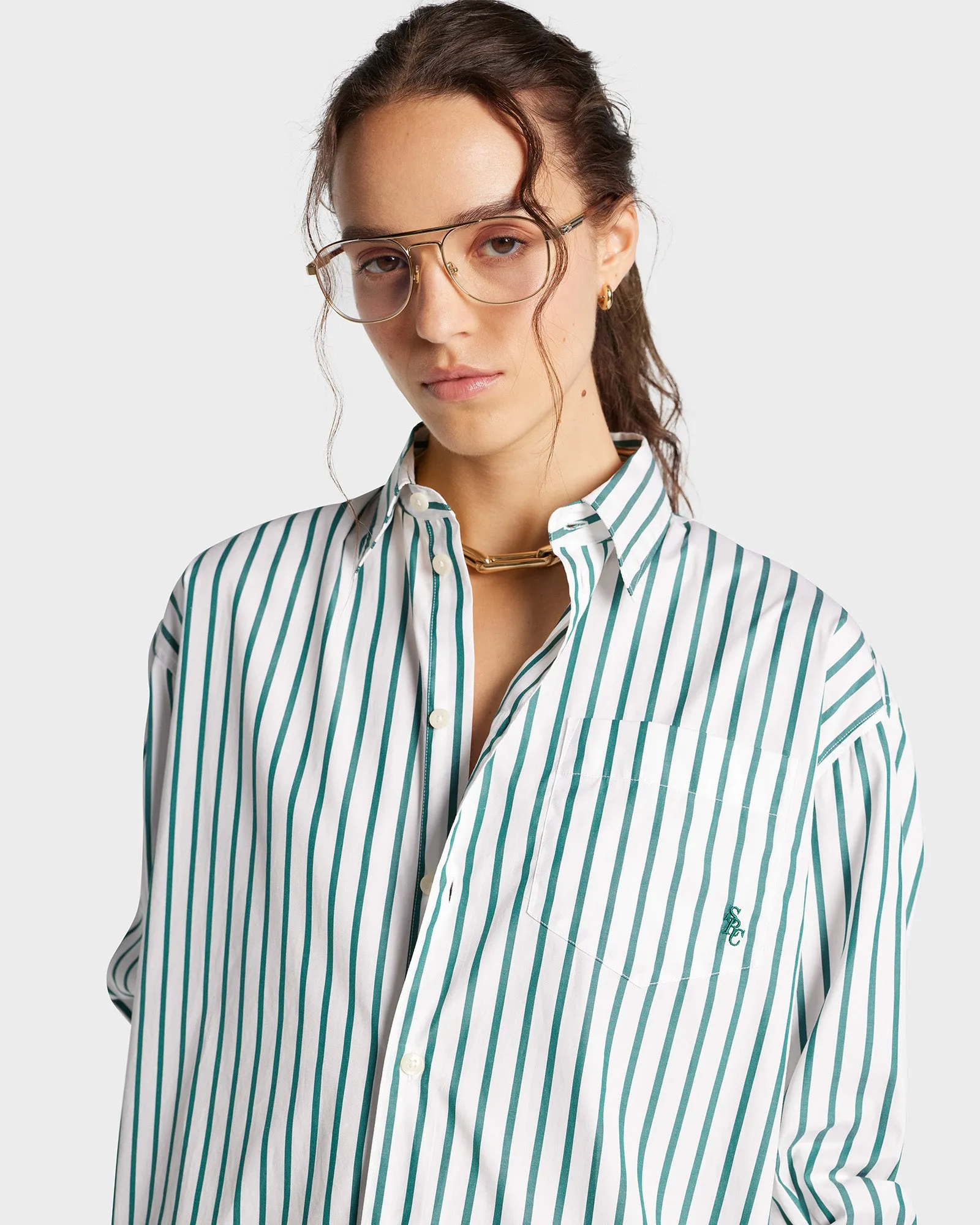 SRC Oversized Shirt - Green Striped sold by Sporty and Rich product image thumbnail 4