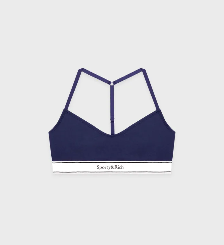 Serif Logo Sports Bralette - Navy/Off White sold by Sporty and Rich