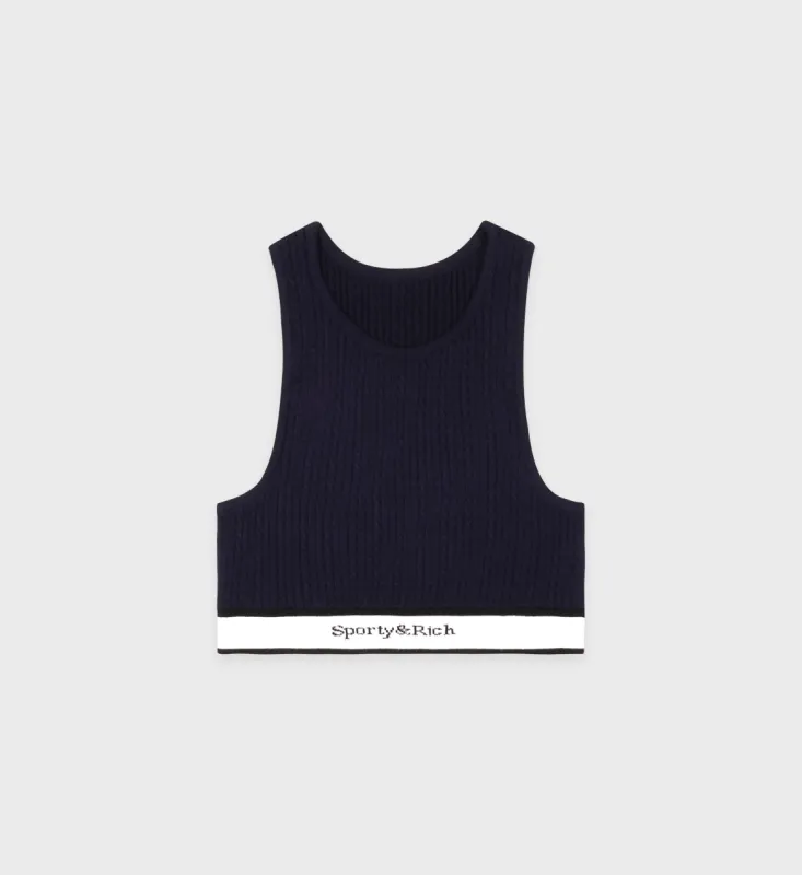 Serif Logo Cableknit Tank - Navy sold by Sporty and Rich