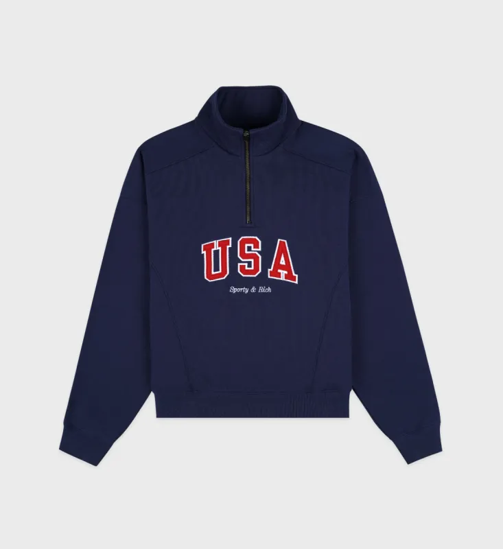 USA Quarter Zip - Navy/Sports Red/White sold by Sporty and Rich