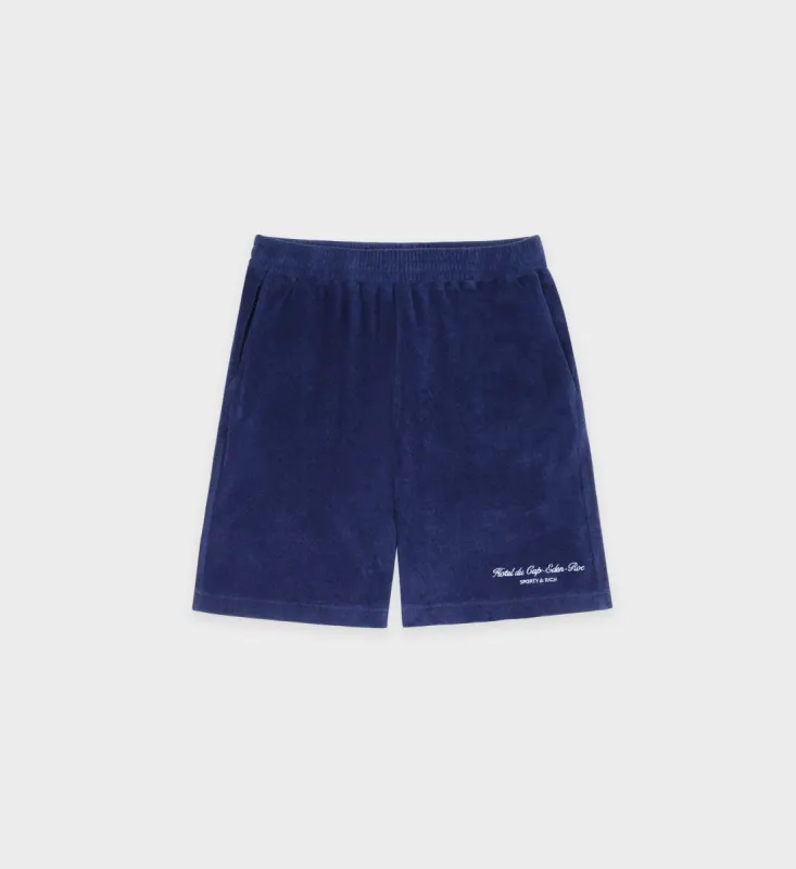 Hotel du Cap Cursive Terry Short - Indigo/White sold by Sporty and Rich