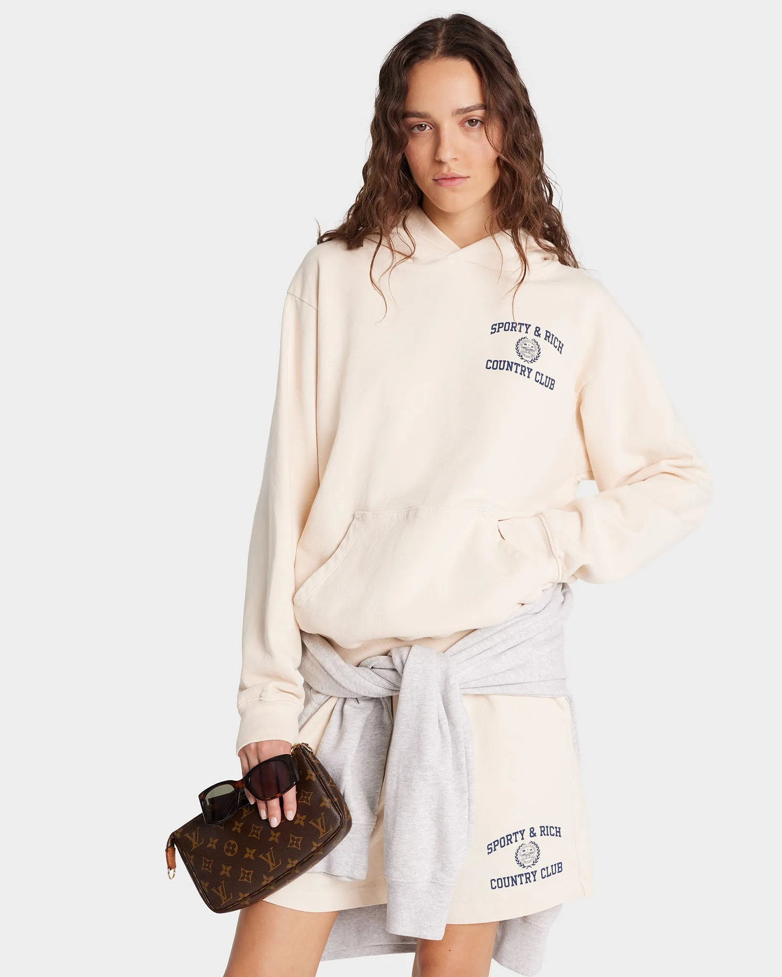 Varsity Crest Hoodie - Cream/Navy sold by Sporty and Rich product image thumbnail 4