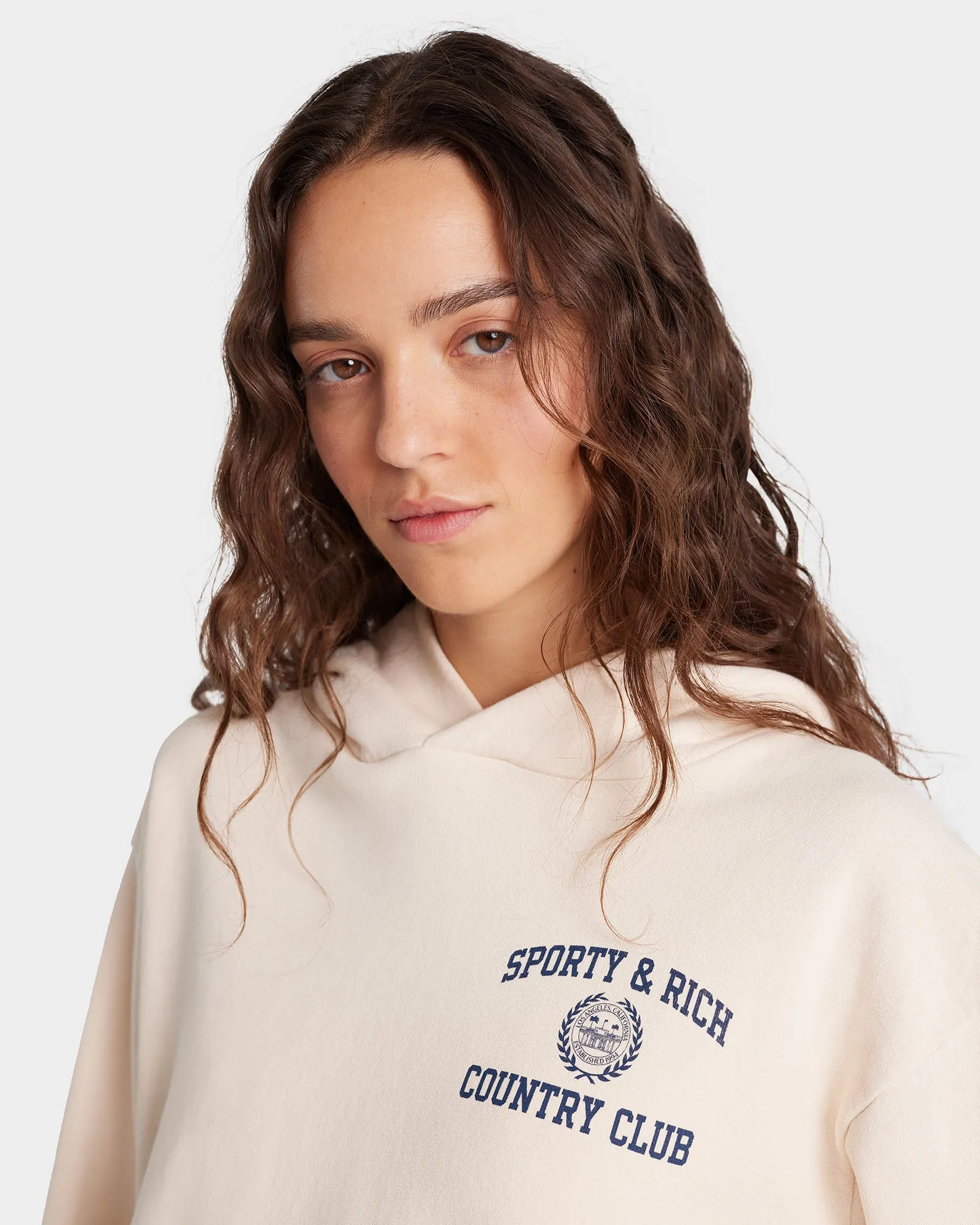 Varsity Crest Hoodie - Cream/Navy sold by Sporty and Rich product image thumbnail 5