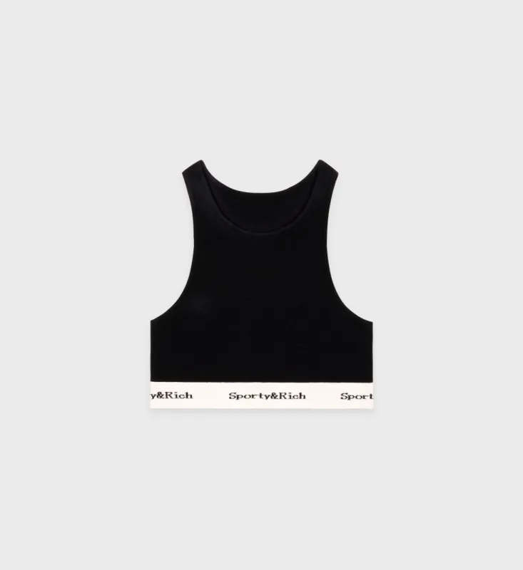 Serif Logo Knitted Cropped Tank - Black/Off White sold by Sporty and Rich