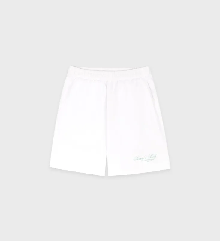 Villa Gym Short - White/Jade sold by Sporty and Rich