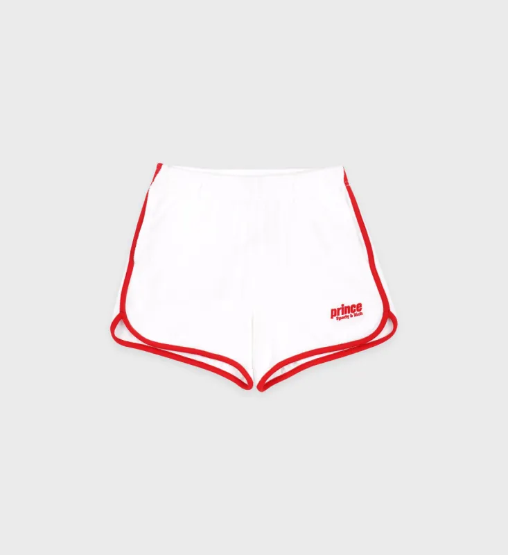Prince Sporty Terry Short - White/Red sold by Sporty and Rich