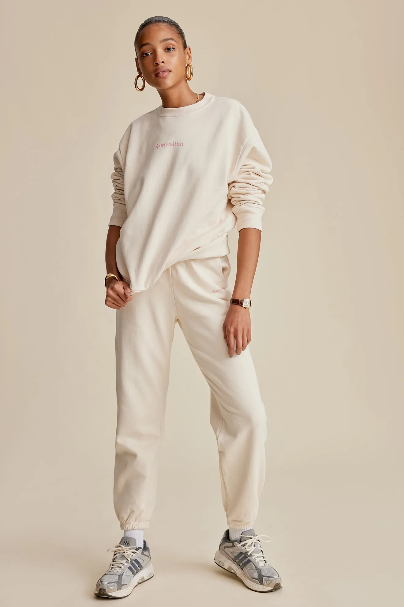 Serif Logo Sweatpant - Cream sold by Sporty and Rich product image thumbnail 5