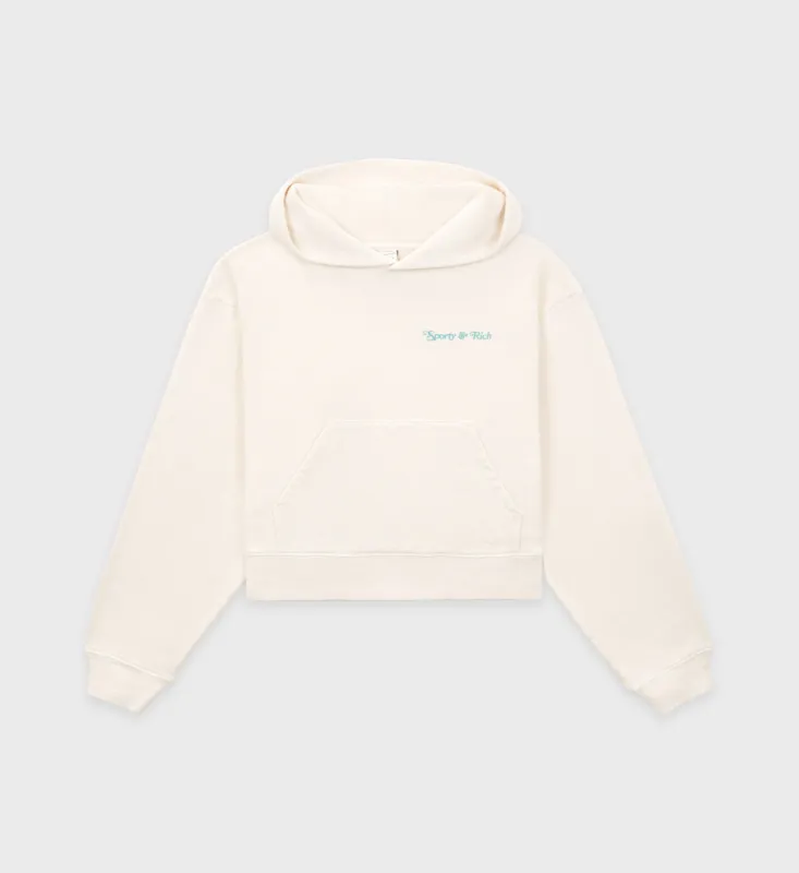 New York Tennis Club Cropped Hoodie - Cream sold by Sporty and Rich
