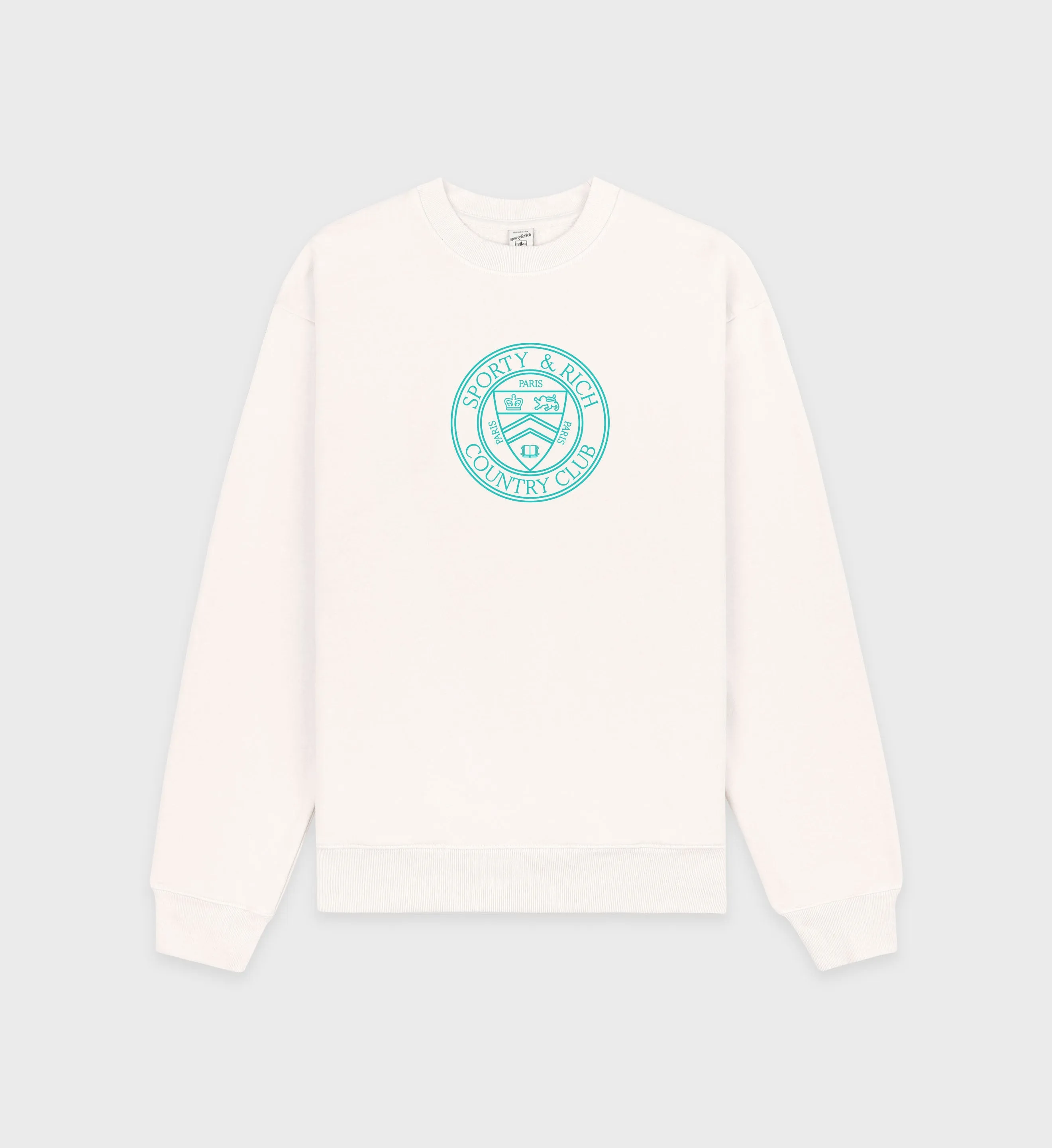 Paris Country Club Crewneck - Coconut/Caribbean sold by Sporty and Rich