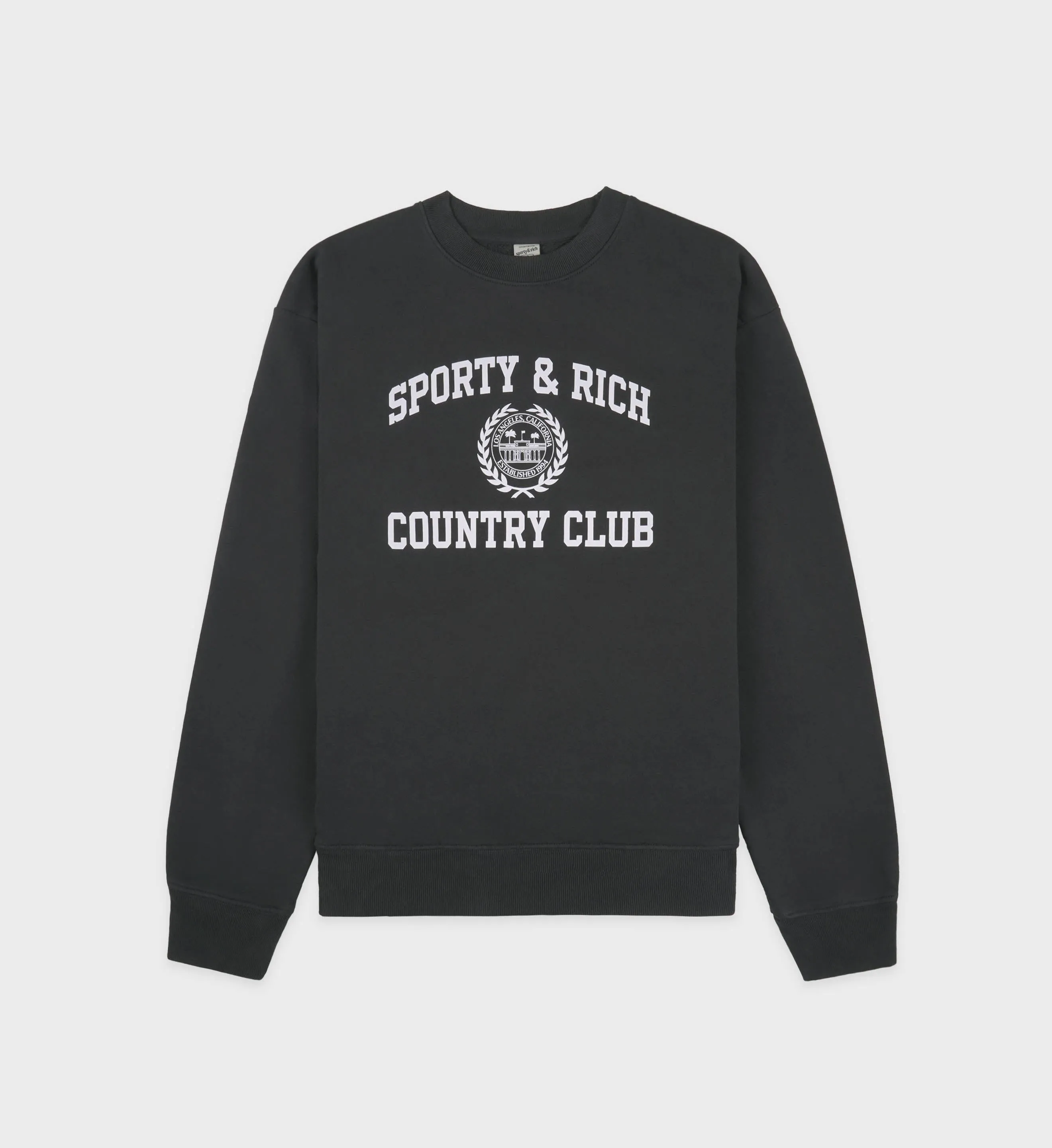 Varsity Crest Crewneck - Faded Black/White sold by Sporty and Rich