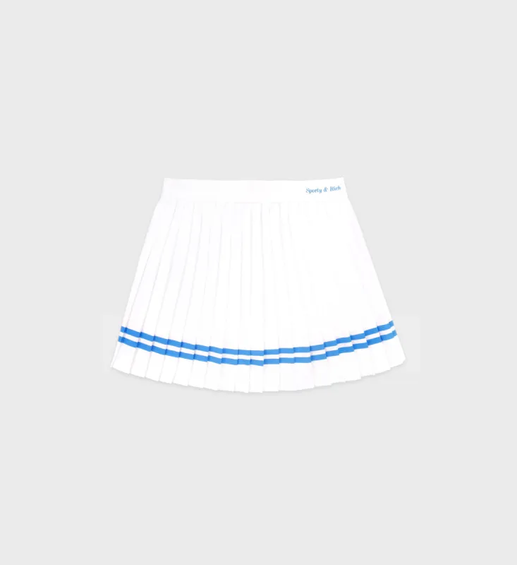 Classic Logo Pleated Skirt - White/French Blue sold by Sporty and Rich