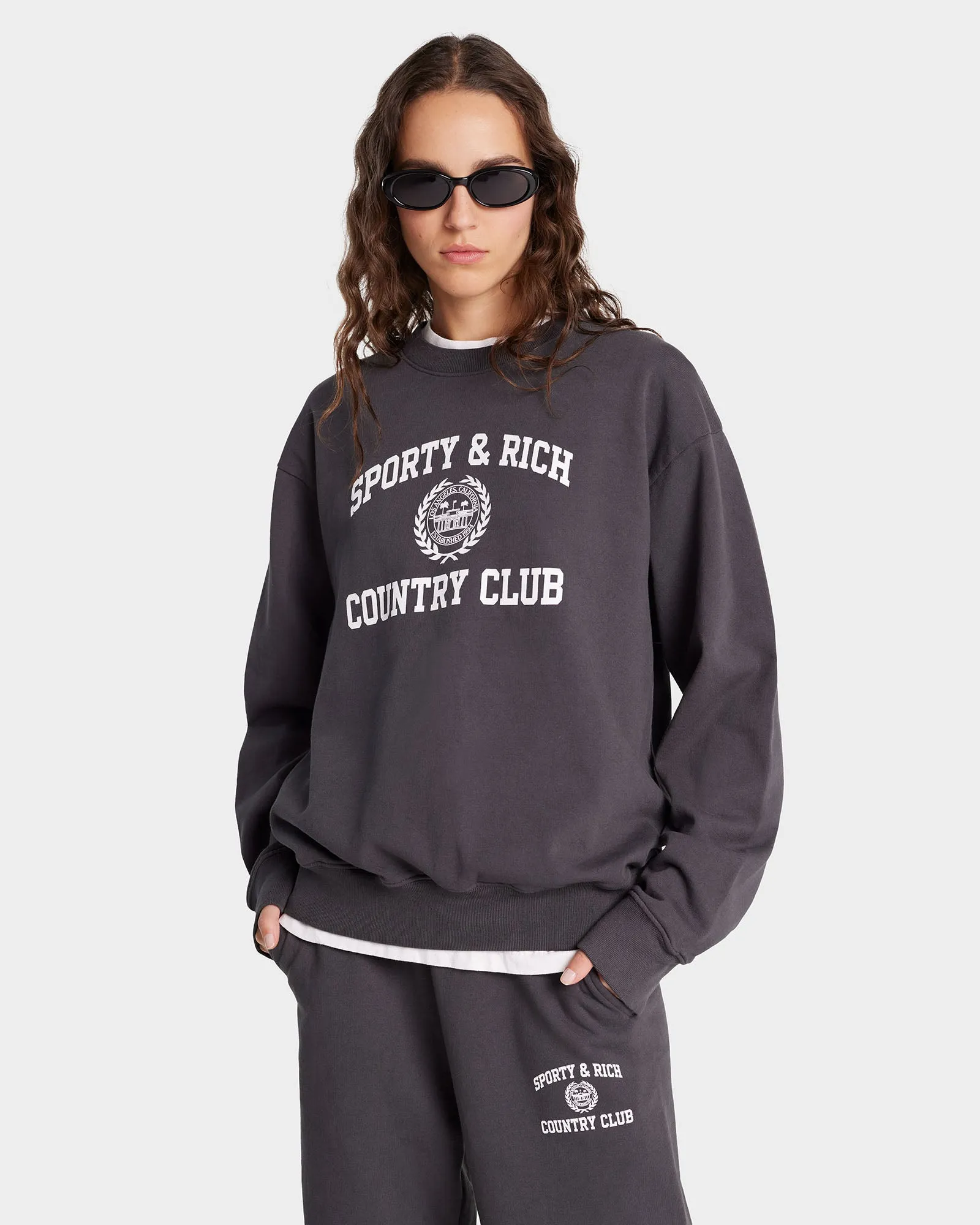 Varsity Crest Crewneck - Faded Black/White sold by Sporty and Rich product image thumbnail 4