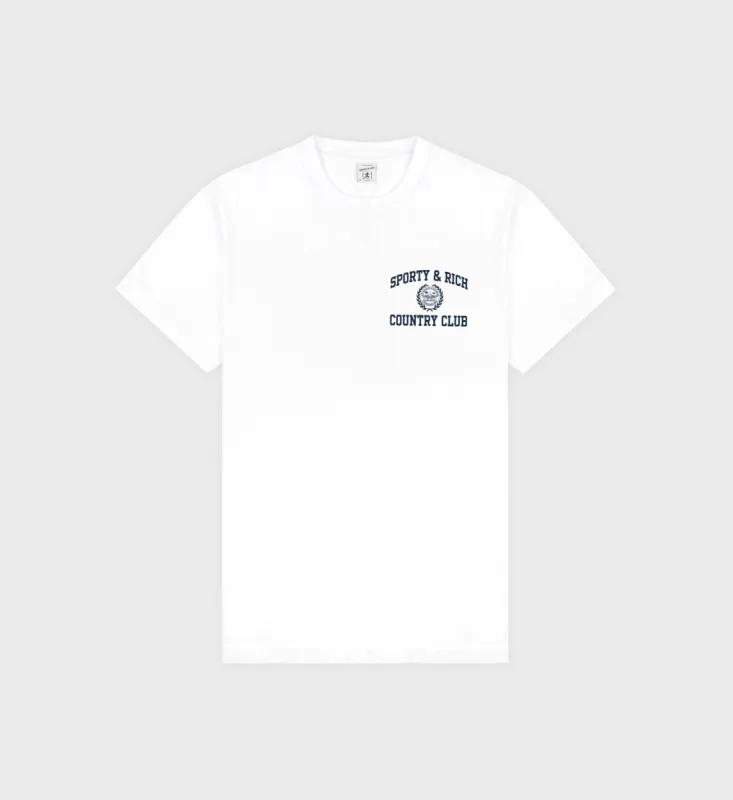 Varsity Crest T-Shirt - White/Navy sold by Sporty and Rich