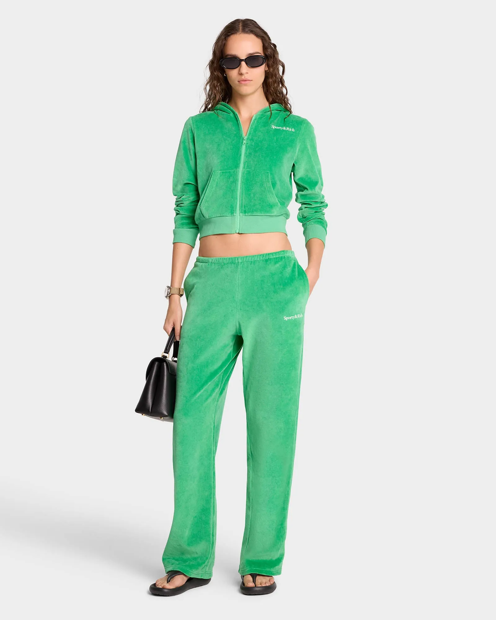 Health Ivy Velour Zipped Hoodie - Verde/White sold by Sporty and Rich product image thumbnail 3