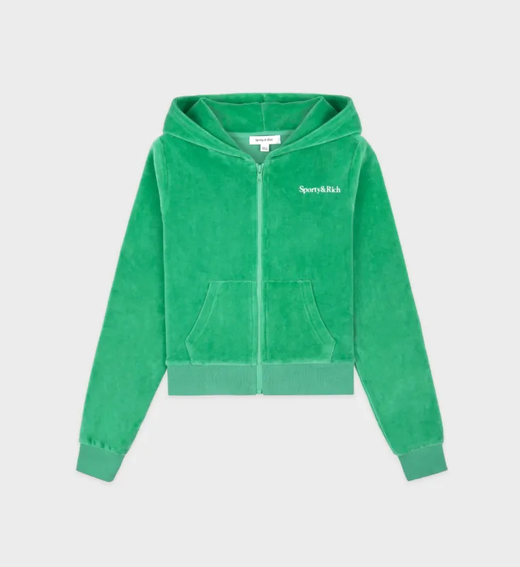 Health Ivy Velour Zipped Hoodie - Verde/White sold by Sporty and Rich