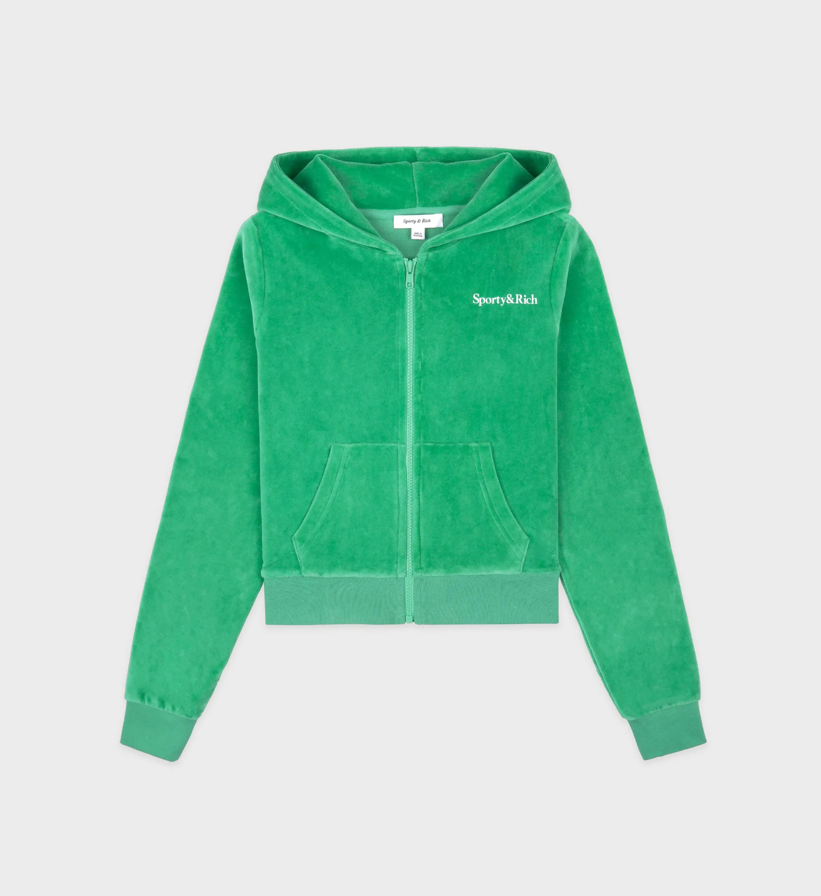 Health Ivy Velour Zipped Hoodie - Verde/White sold by Sporty and Rich