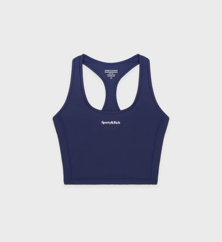 Serif Logo Sports Cropped Tank - Navy/White sold by Sporty and Rich