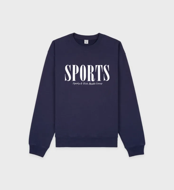 Sports Crewneck - Navy/White sold by Sporty and Rich