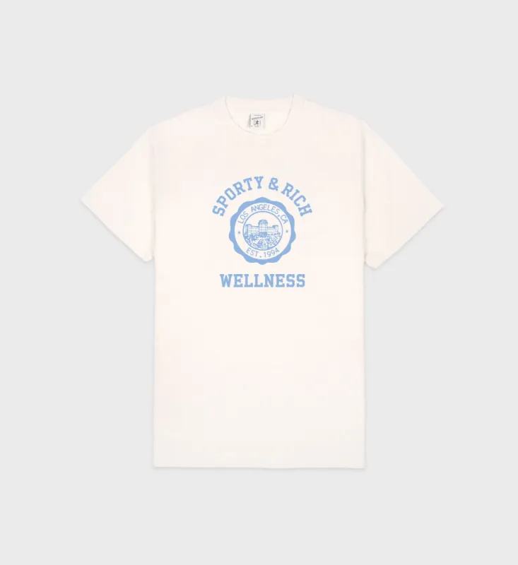 Emblem T-Shirt - Coconut/Sky Blue sold by Sporty and Rich