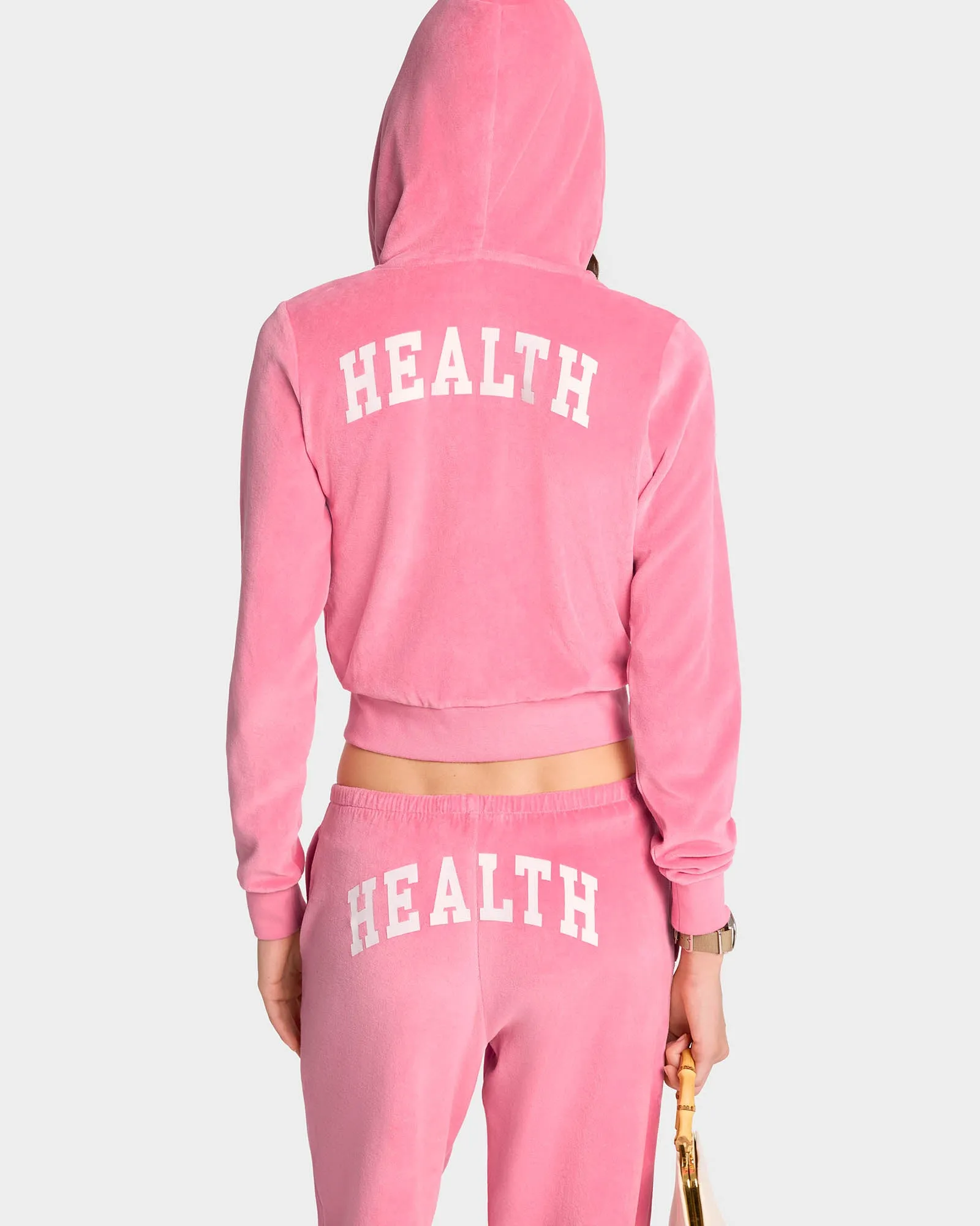 Health Ivy Velour Zipped Hoodie - Cotton Candy/White sold by Sporty and Rich product image thumbnail 5
