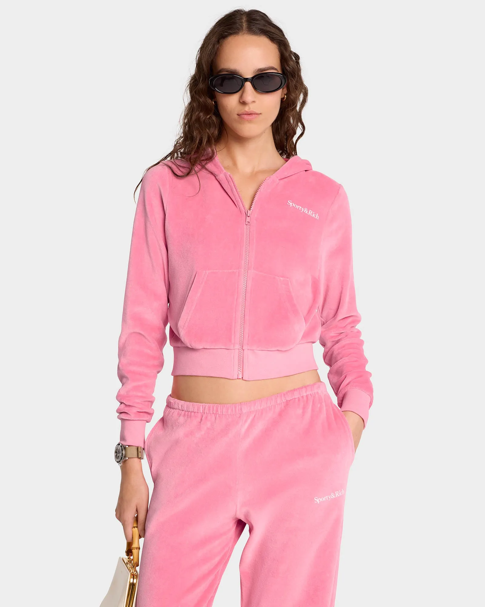 Health Ivy Velour Zipped Hoodie - Cotton Candy/White sold by Sporty and Rich product image thumbnail 3