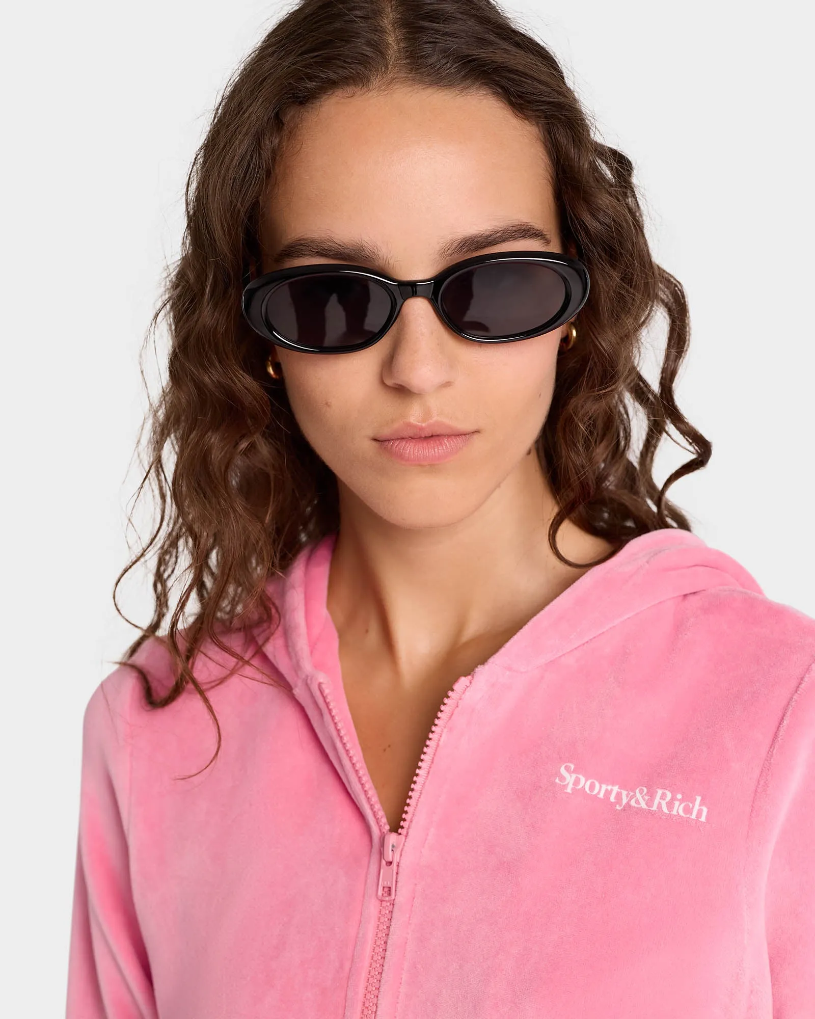 Health Ivy Velour Zipped Hoodie - Cotton Candy/White sold by Sporty and Rich product image thumbnail 4