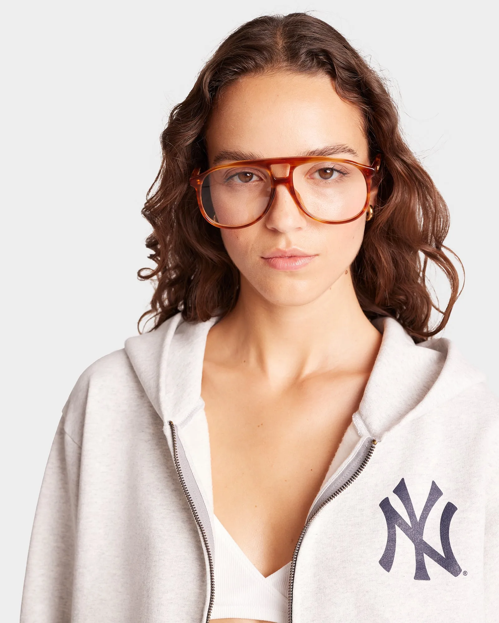 Yankees Serif Zip Hoodie - Heather Gray/Navy sold by Sporty and Rich product image thumbnail 4