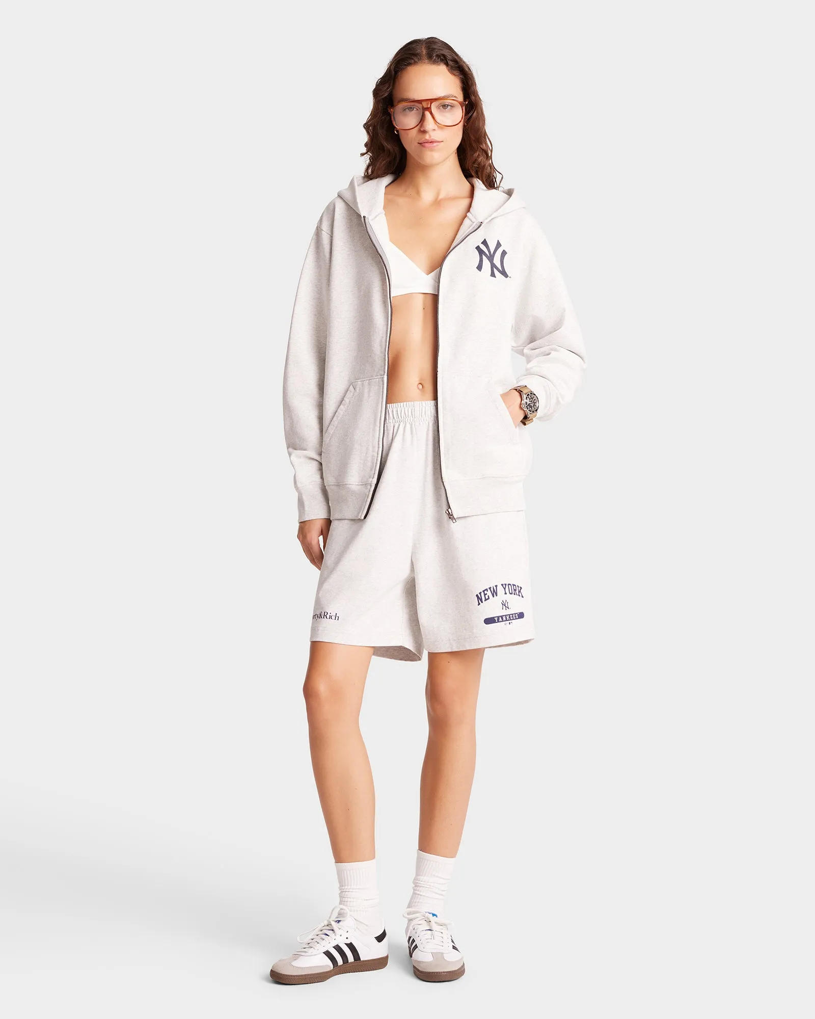 Yankees Serif Zip Hoodie - Heather Gray/Navy sold by Sporty and Rich product image thumbnail 3
