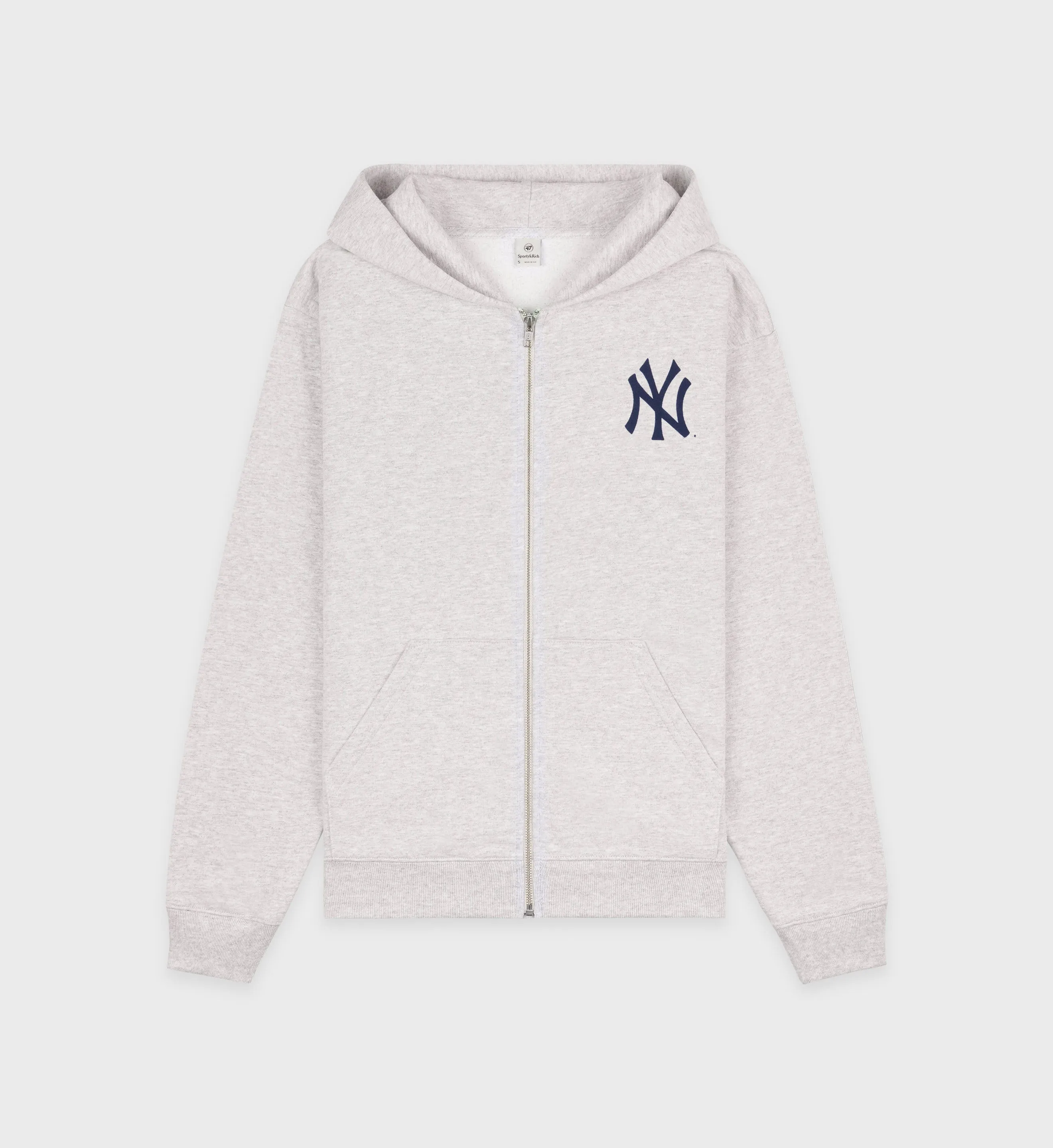 Yankees Serif Zip Hoodie - Heather Gray/Navy sold by Sporty and Rich