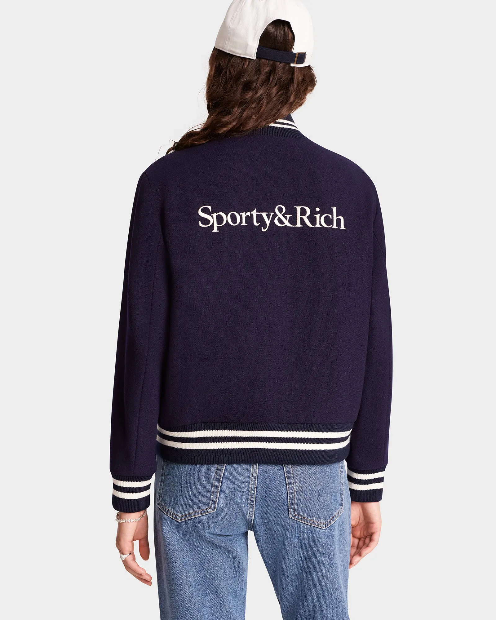 Yankees Serif Varsity Jacket - Navy/White sold by Sporty and Rich product image thumbnail 5