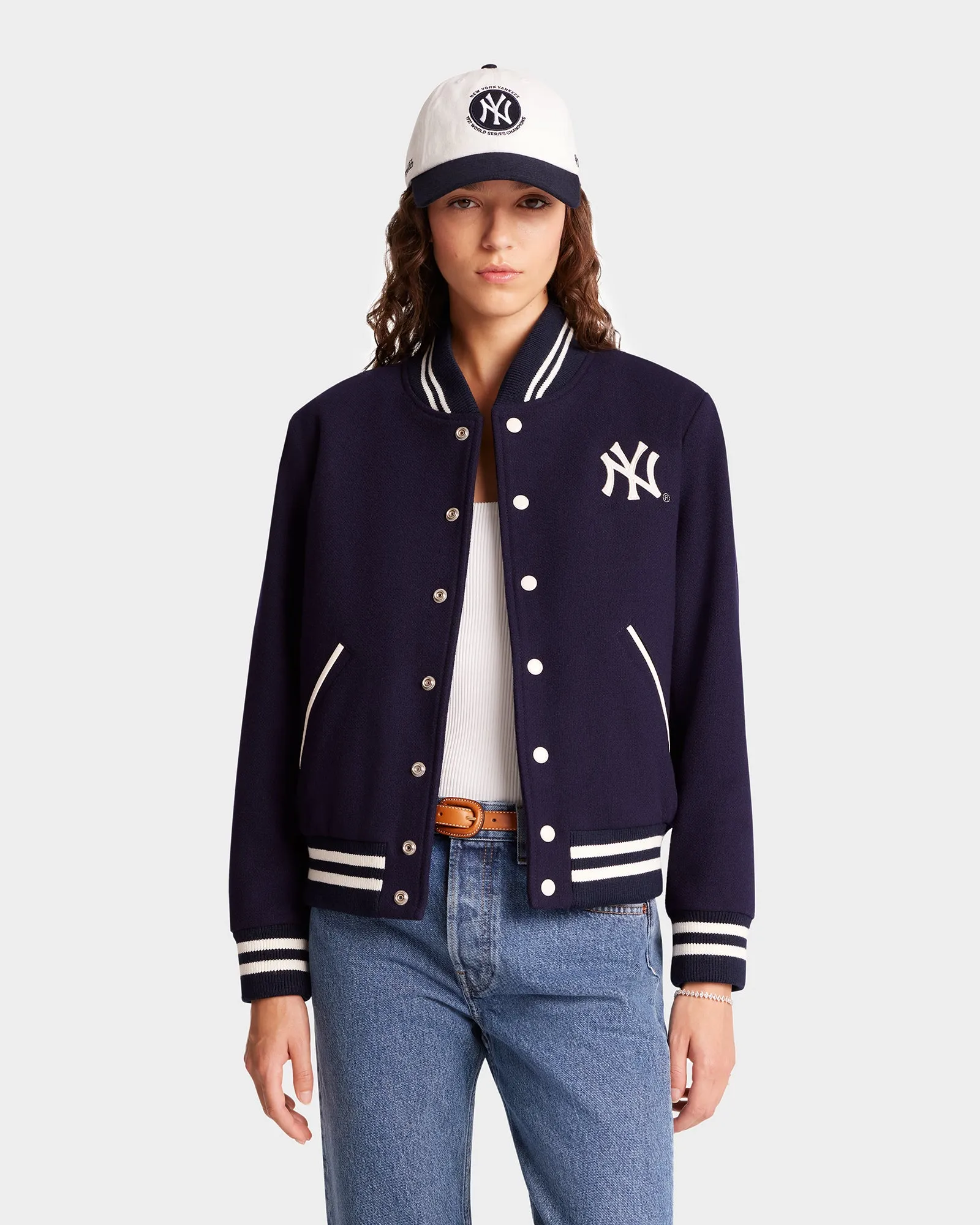 Yankees Serif Varsity Jacket - Navy/White sold by Sporty and Rich product image thumbnail 4