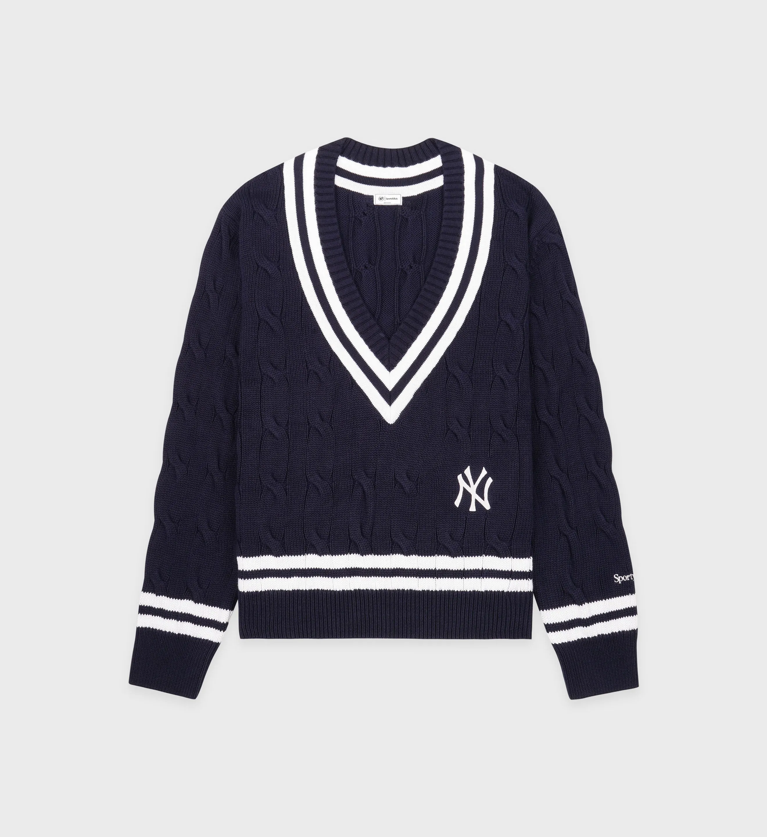 Yankees Serif Cableknit Sweater - Navy/White sold by Sporty and Rich