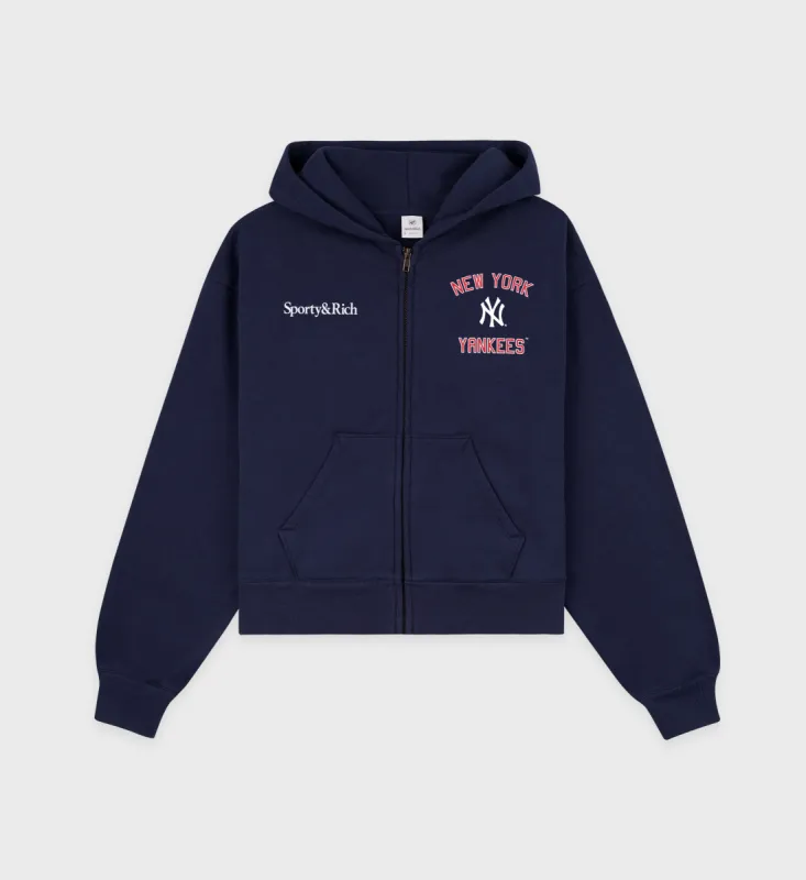 Home Run Cropped Zipped Hoodie - Navy/Sports Red/White sold by Sporty and Rich