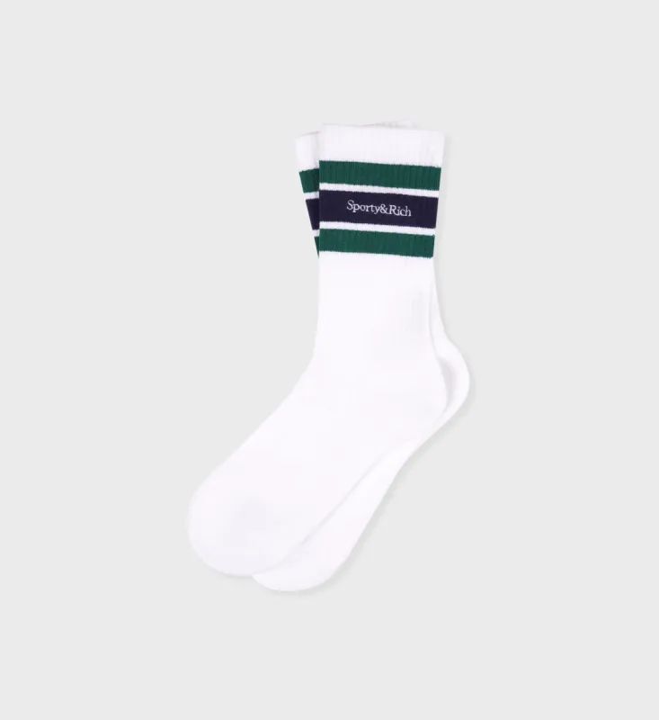 Serif Logo Striped Socks - White/Navy/Alpine sold by Sporty and Rich