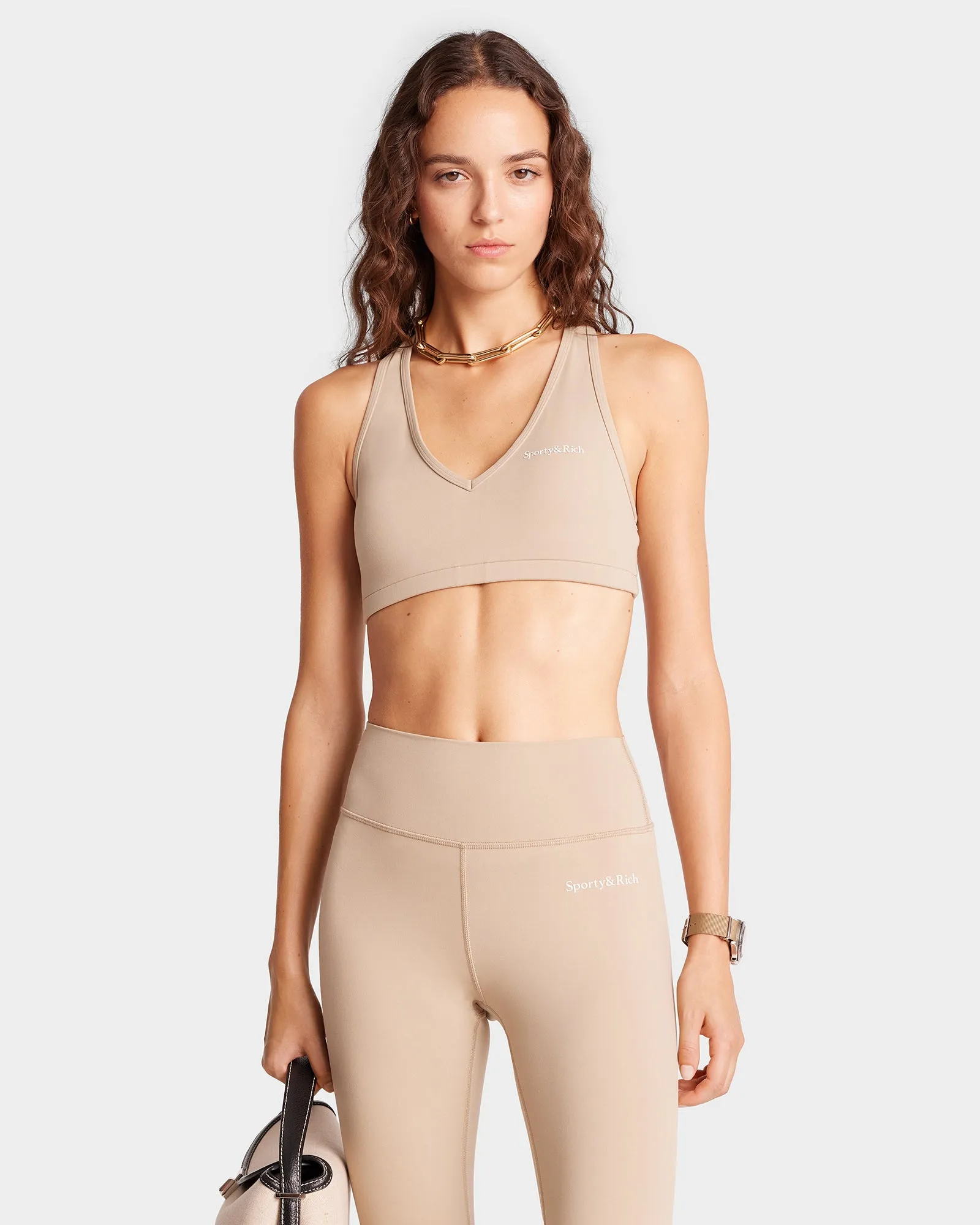 Serif Logo V Neck Sports Bra - Elephant/White sold by Sporty and Rich product image thumbnail 4