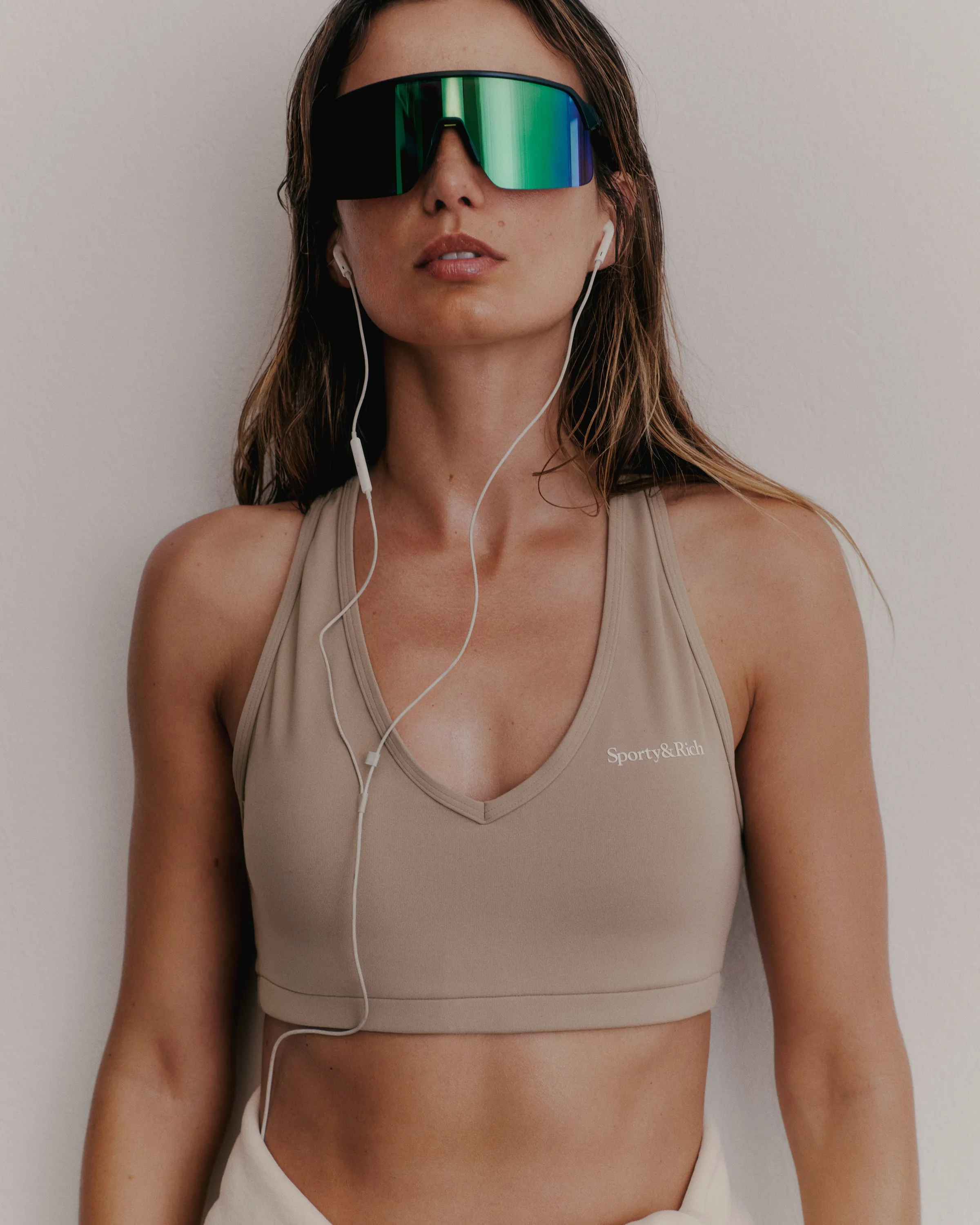 Serif Logo V Neck Sports Bra - Elephant/White sold by Sporty and Rich product image thumbnail 2