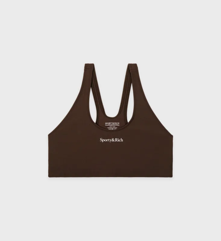 Serif Logo Sport Bra - Chocolate/White sold by Sporty and Rich