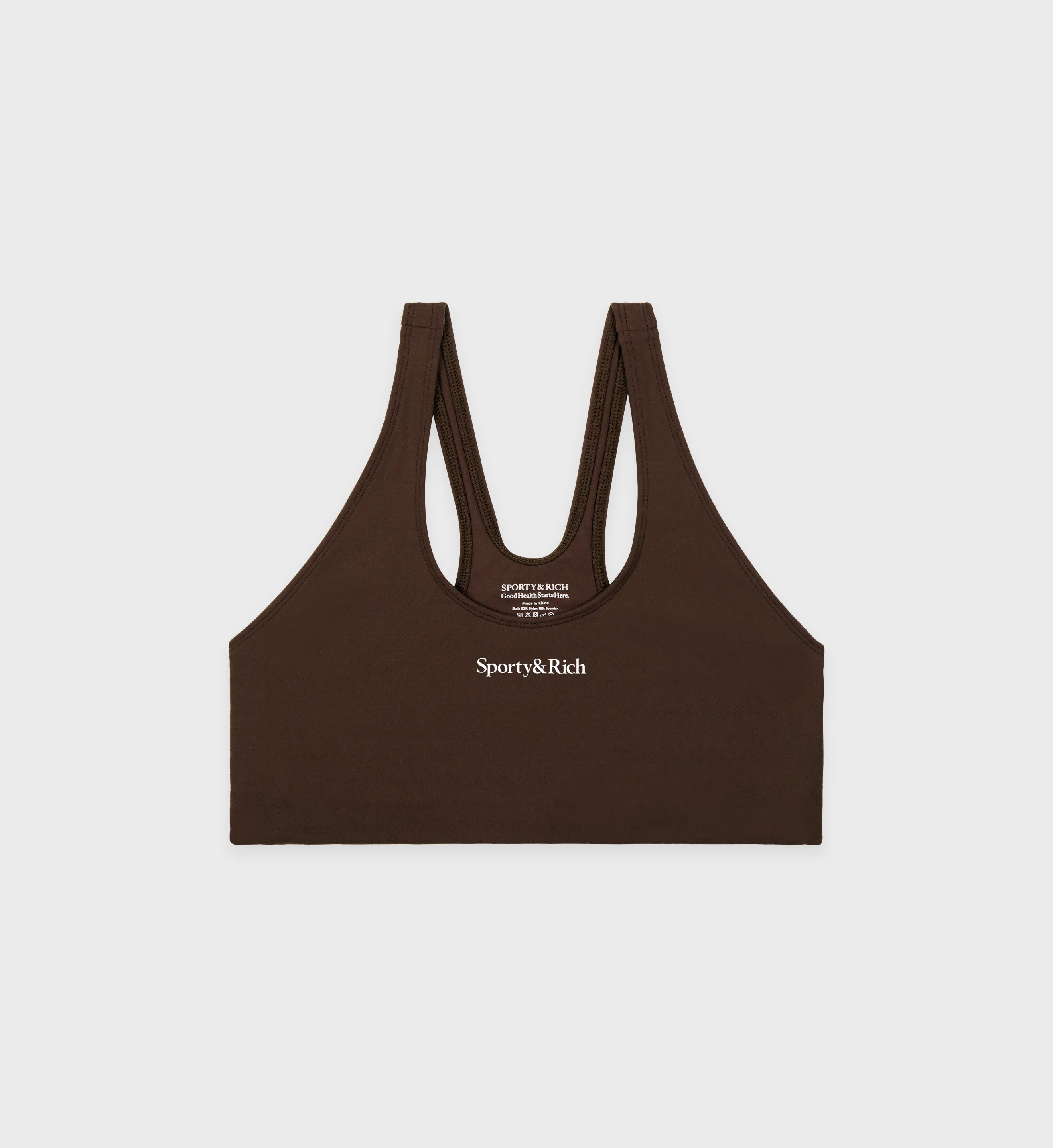 Serif Logo Sport Bra - Chocolate/White sold by Sporty and Rich