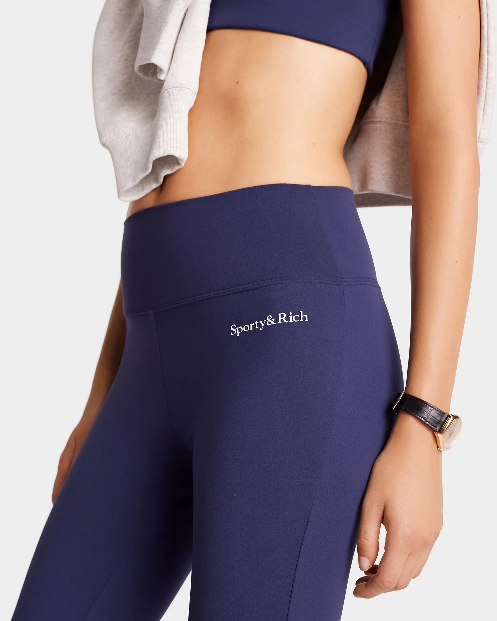 Serif Logo Flared Legging - Navy/White sold by Sporty and Rich product image thumbnail 3