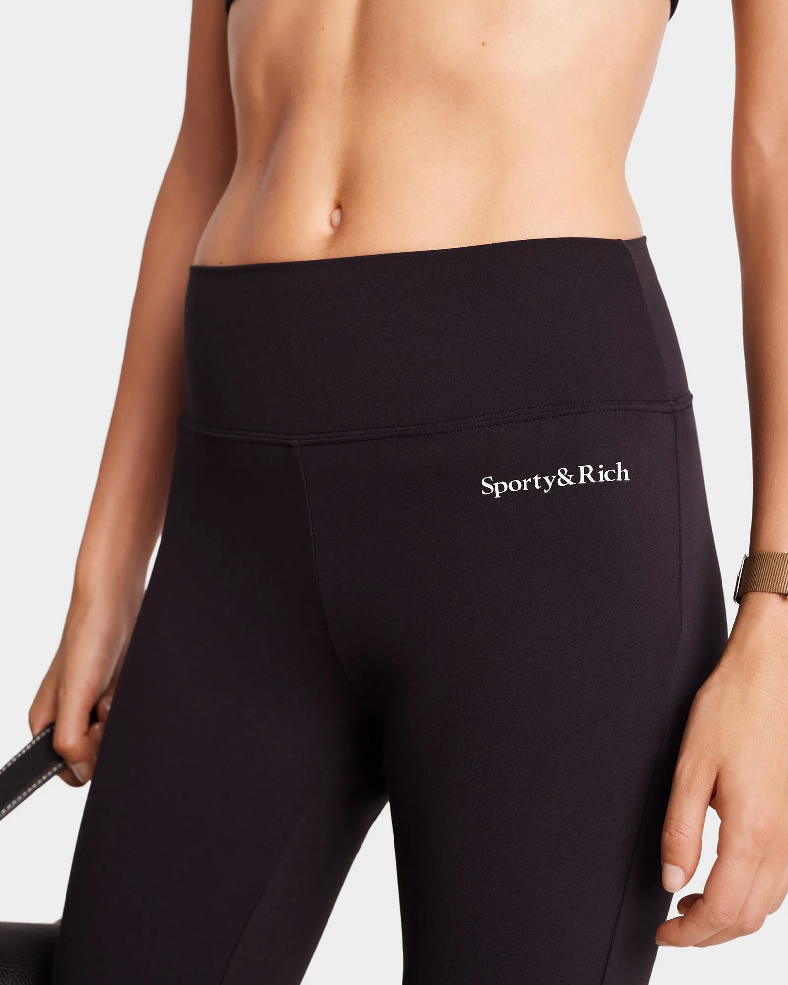 Serif Logo Flared Legging - Black/White sold by Sporty and Rich product image thumbnail 4