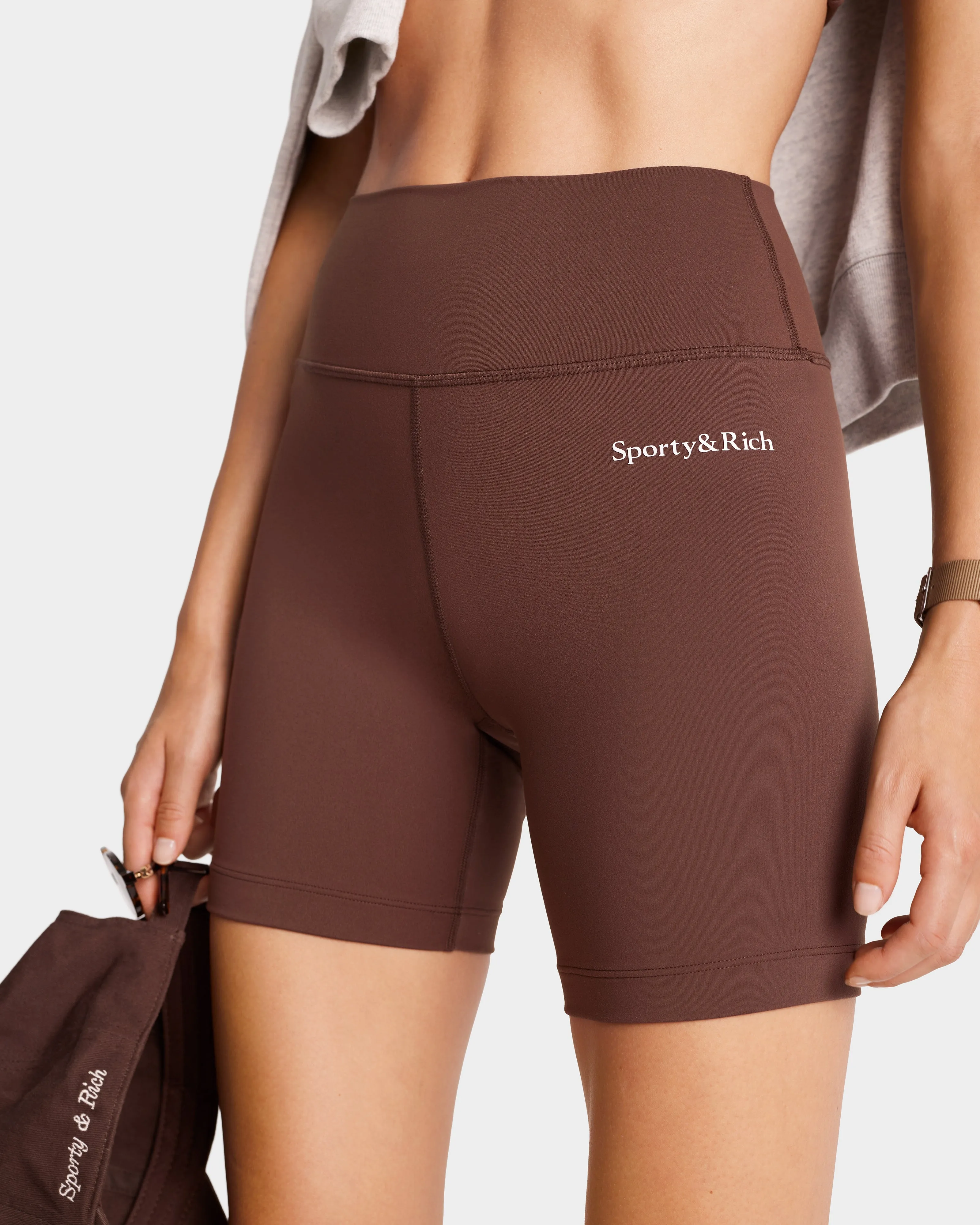 Serif Logo Biker Short - Chocolate/White sold by Sporty and Rich product image thumbnail 4