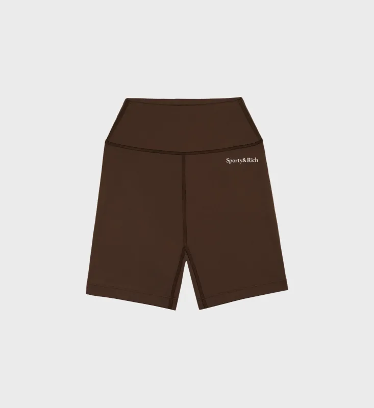 Serif Logo Biker Short - Chocolate/White sold by Sporty and Rich