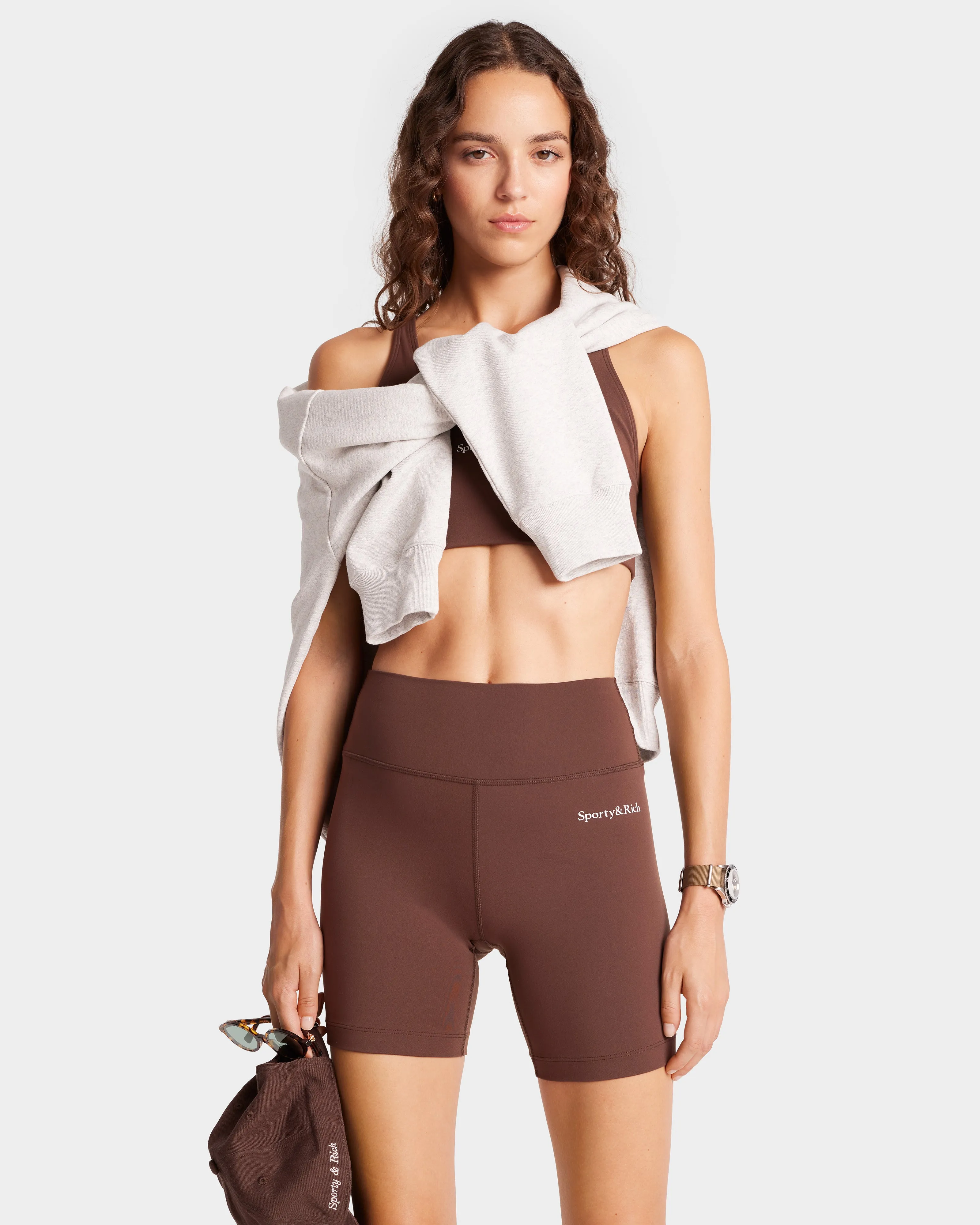 Serif Logo Biker Short - Chocolate/White sold by Sporty and Rich product image thumbnail 3