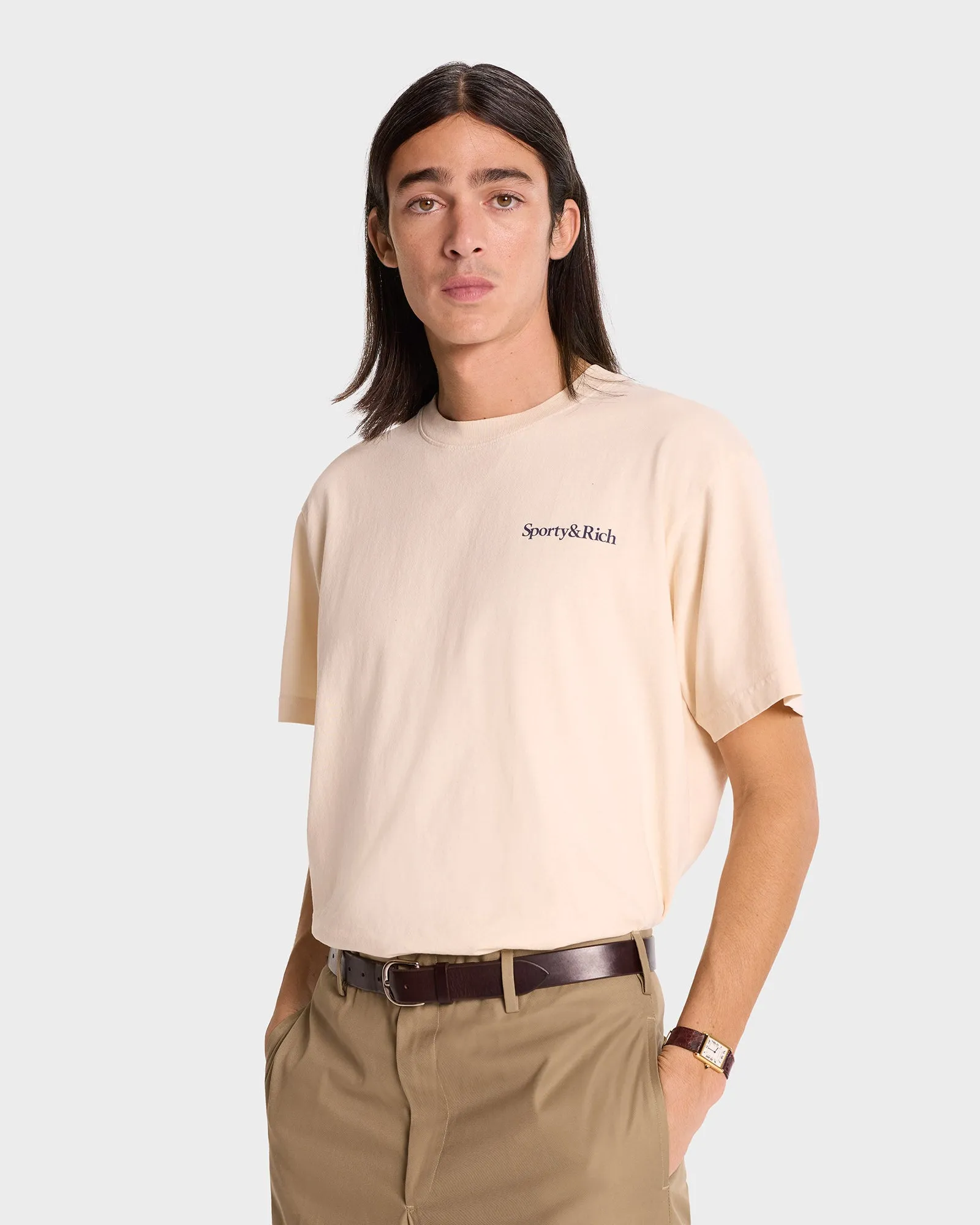 Health is Wealth T-Shirt - Cream/Navy sold by Sporty and Rich product image thumbnail 3