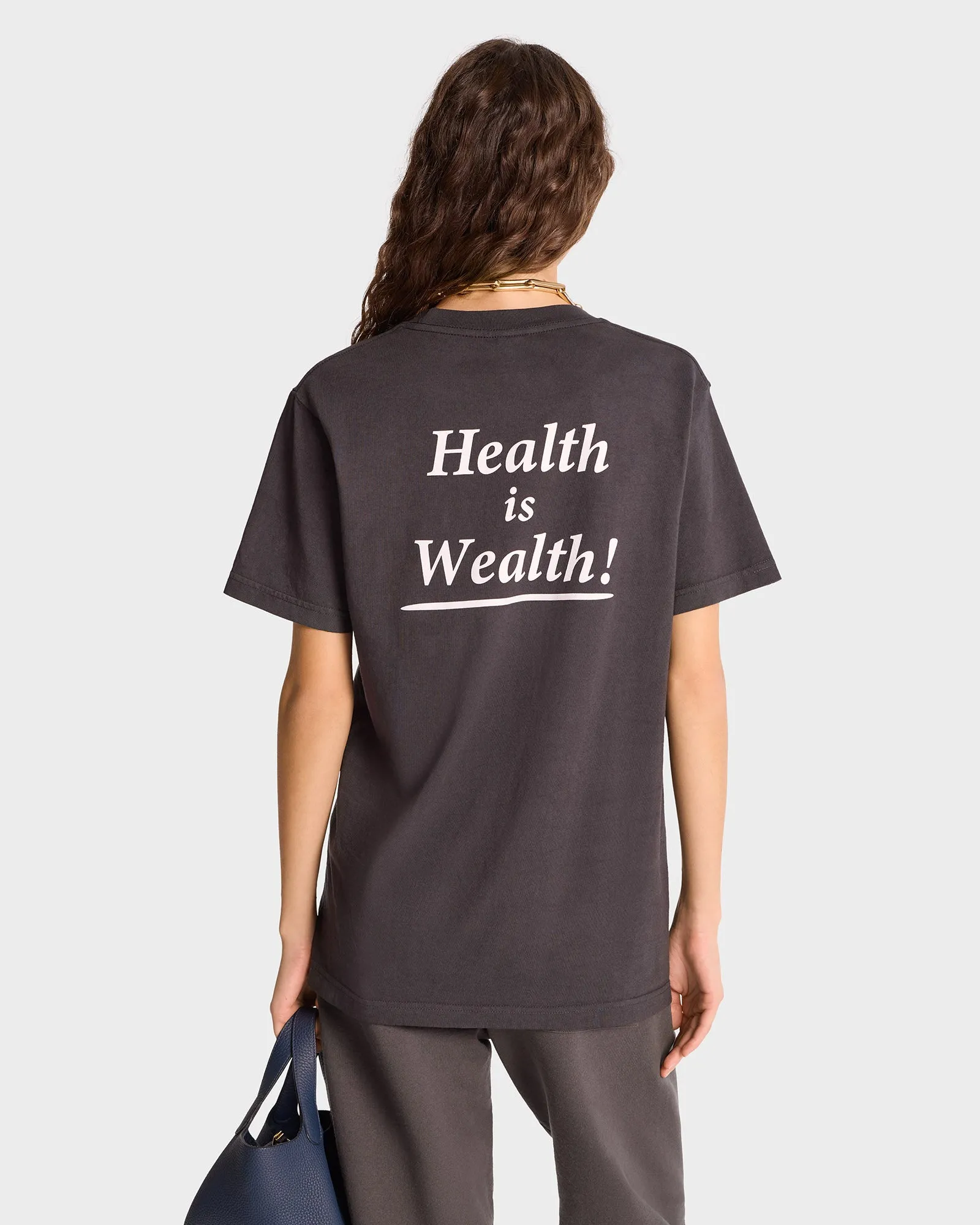 Health is Wealth T-Shirt - Faded Black/White sold by Sporty and Rich product image thumbnail 5