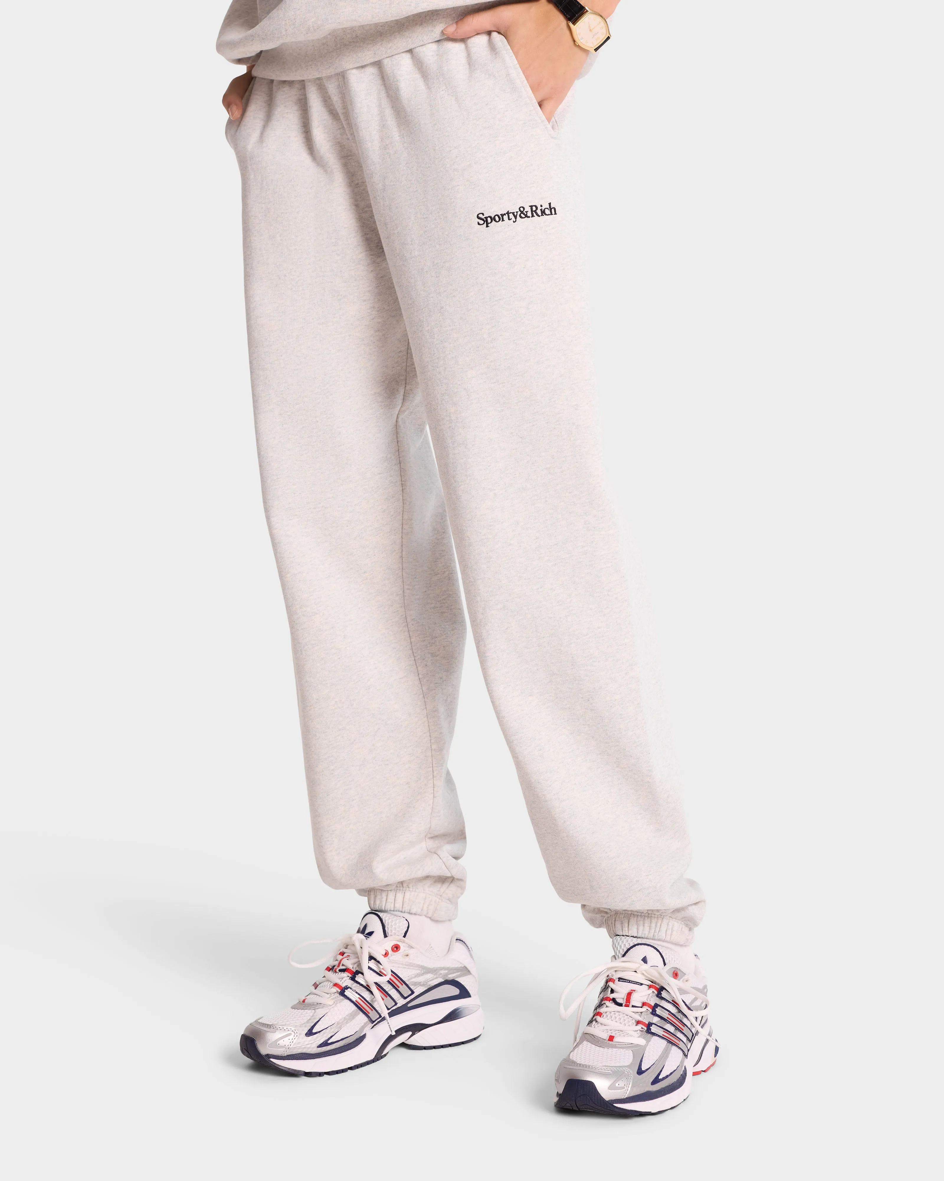 Serif Logo Sweatpant - Heather Gray/Navy sold by Sporty and Rich product image thumbnail 4