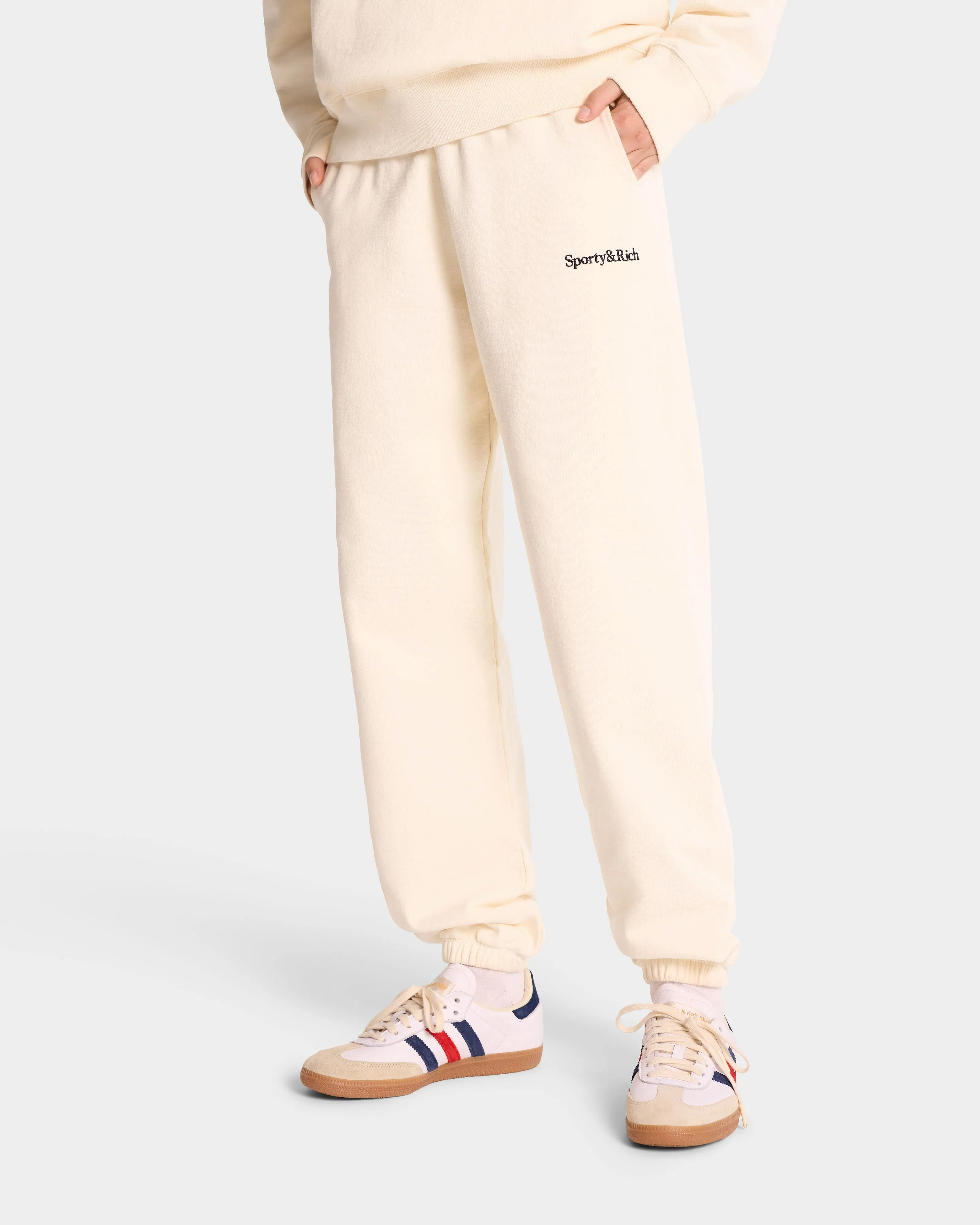 Serif Logo Sweatpant - Cream/Navy sold by Sporty and Rich product image thumbnail 4
