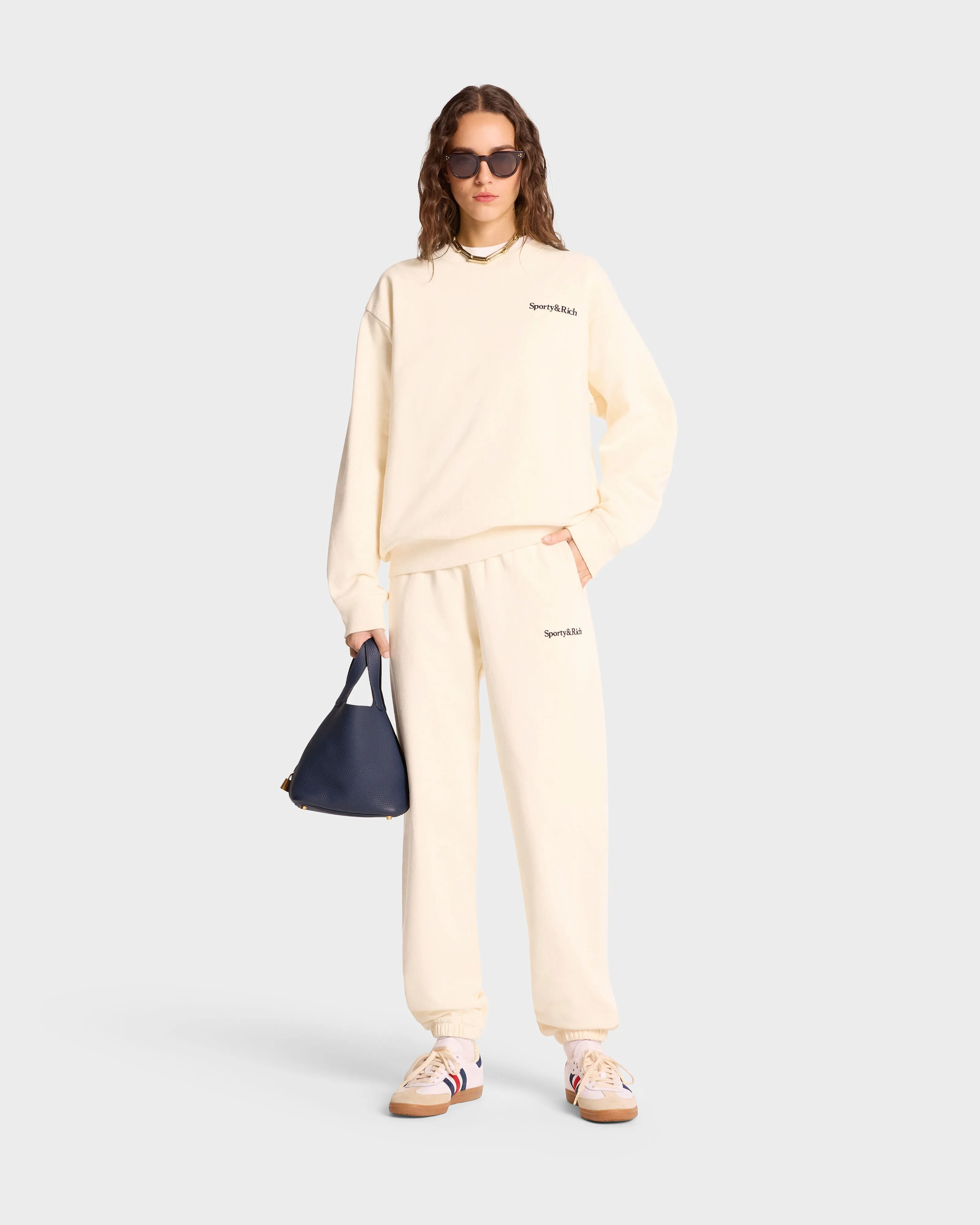 Serif Logo Sweatpant - Cream/Navy sold by Sporty and Rich product image thumbnail 3